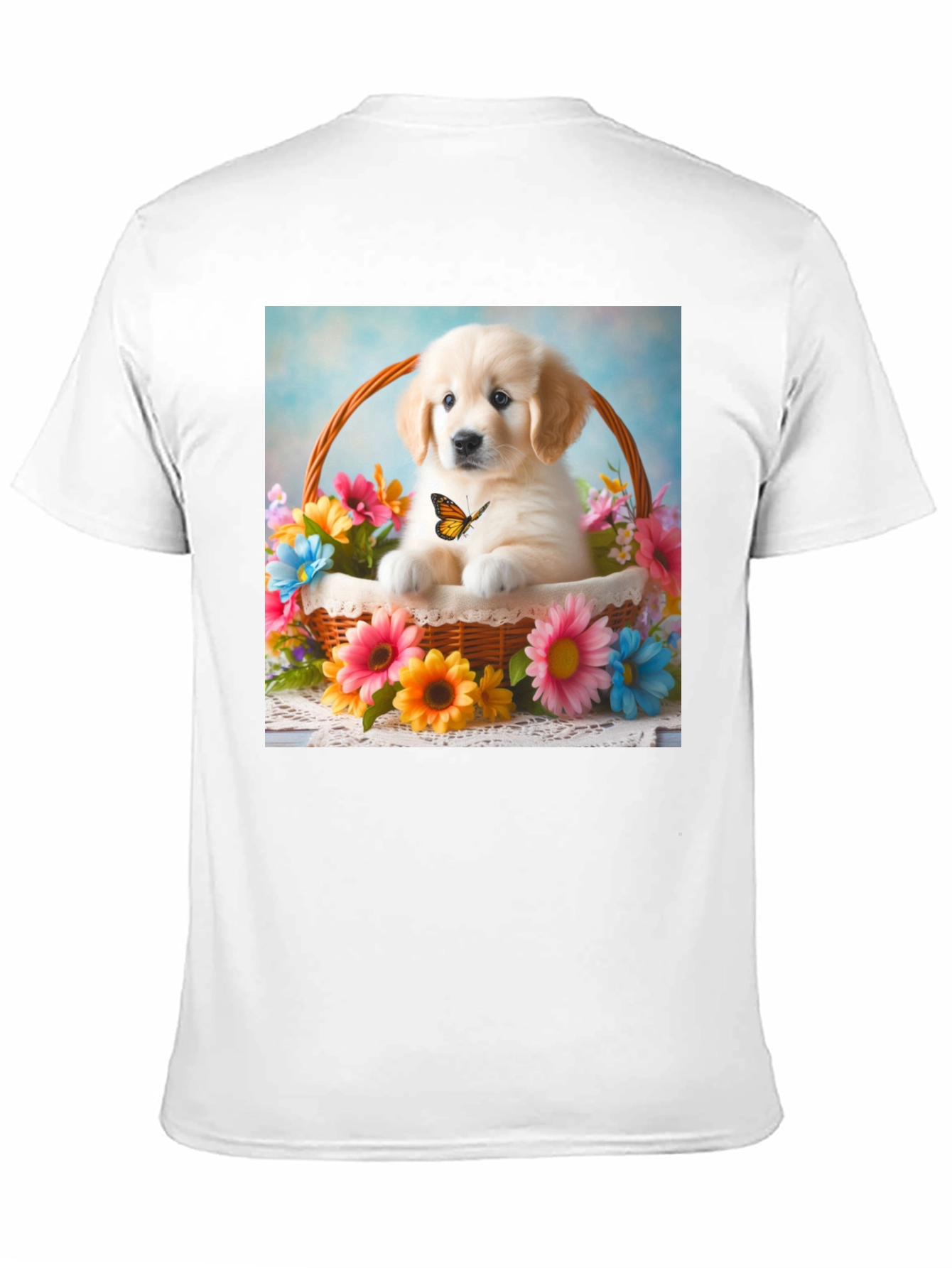 Golden Retriever Puppy in Basket T-Shirt