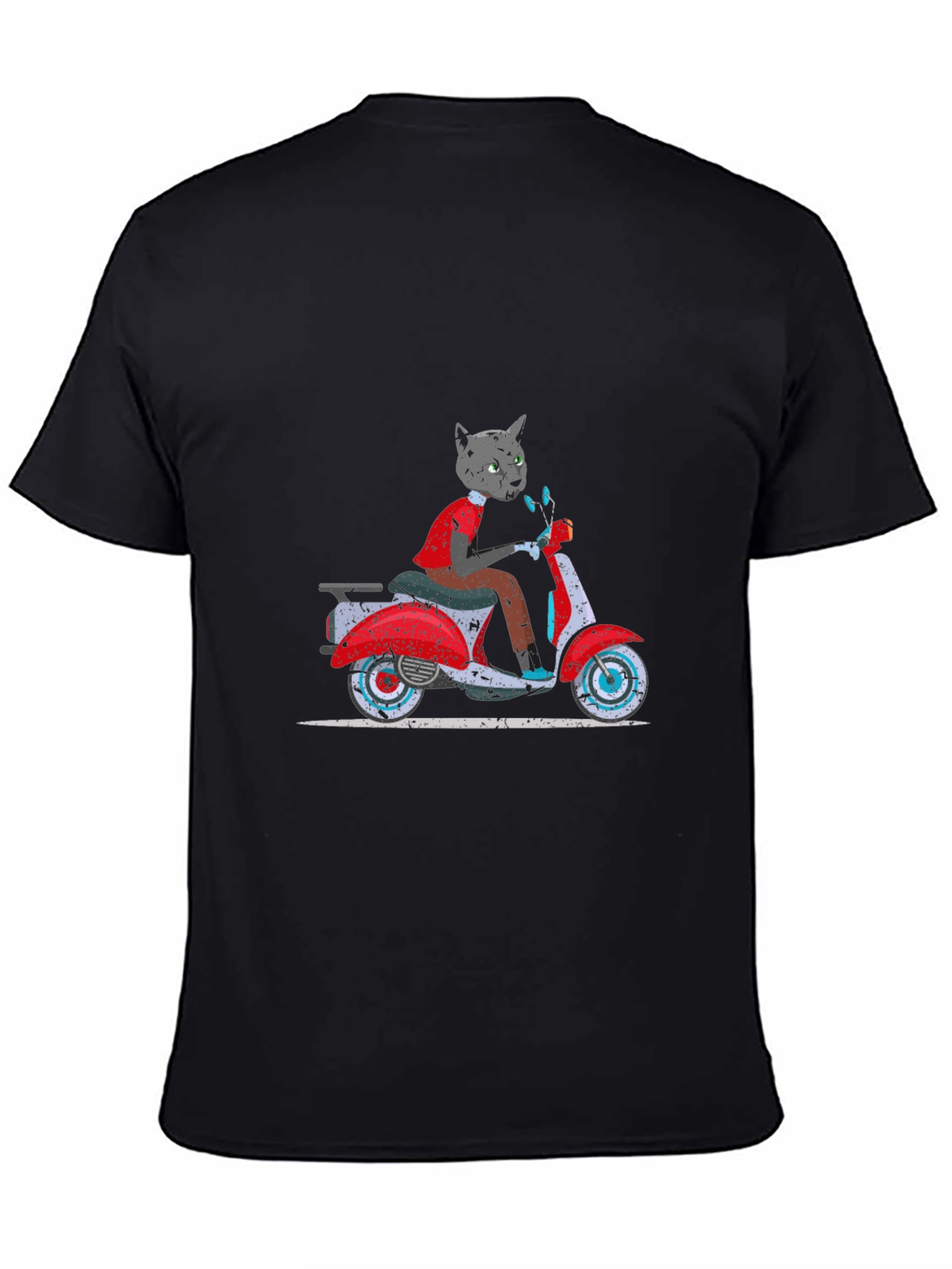 Cat on Scooter Graphic Tee - Black T-Shirt