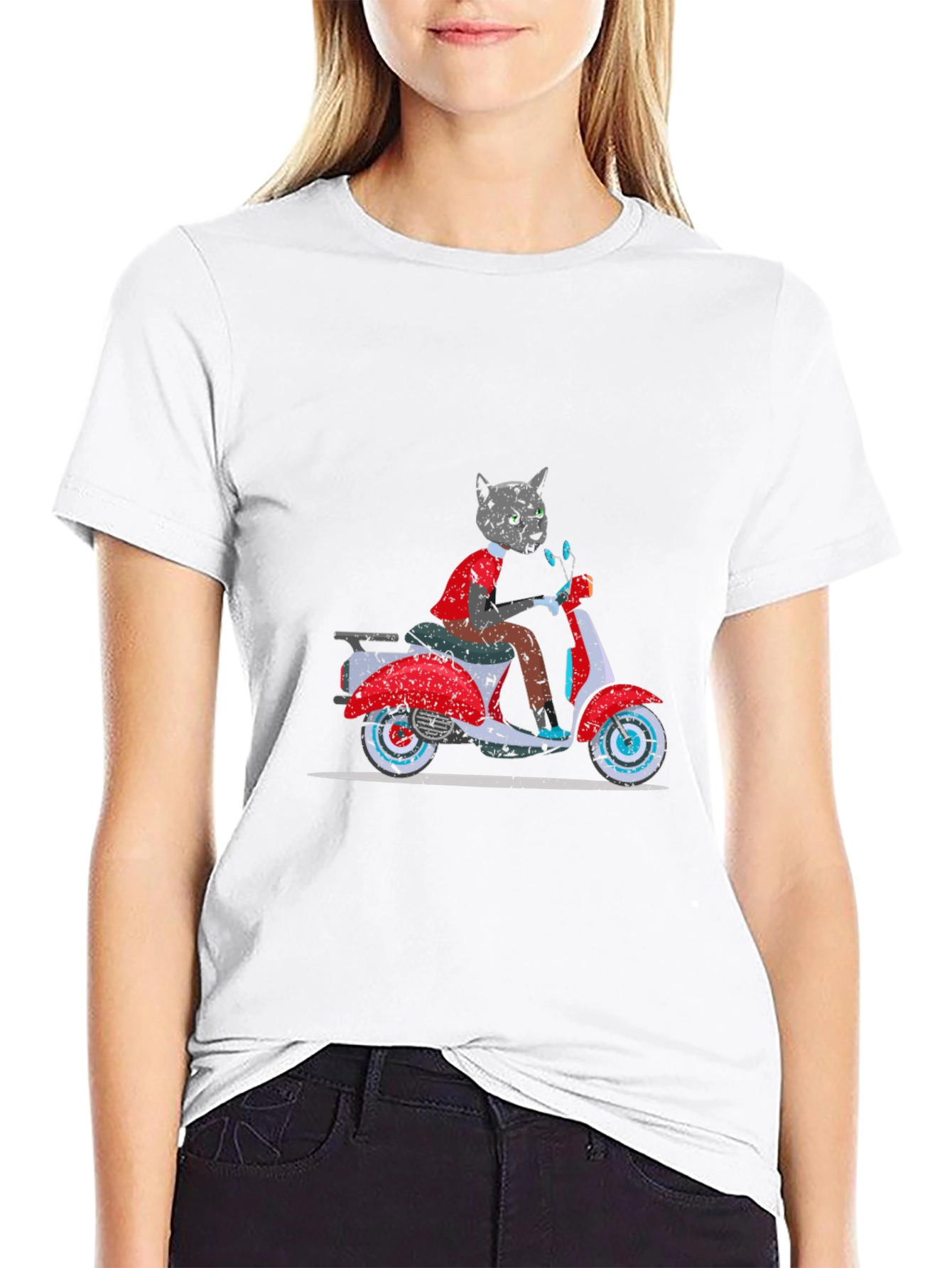 Cat on Scooter Graphic Tee - Black T-Shirt