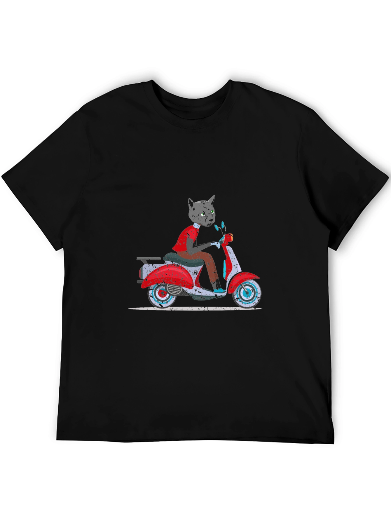 Cat on Scooter Graphic Tee - Black T-Shirt