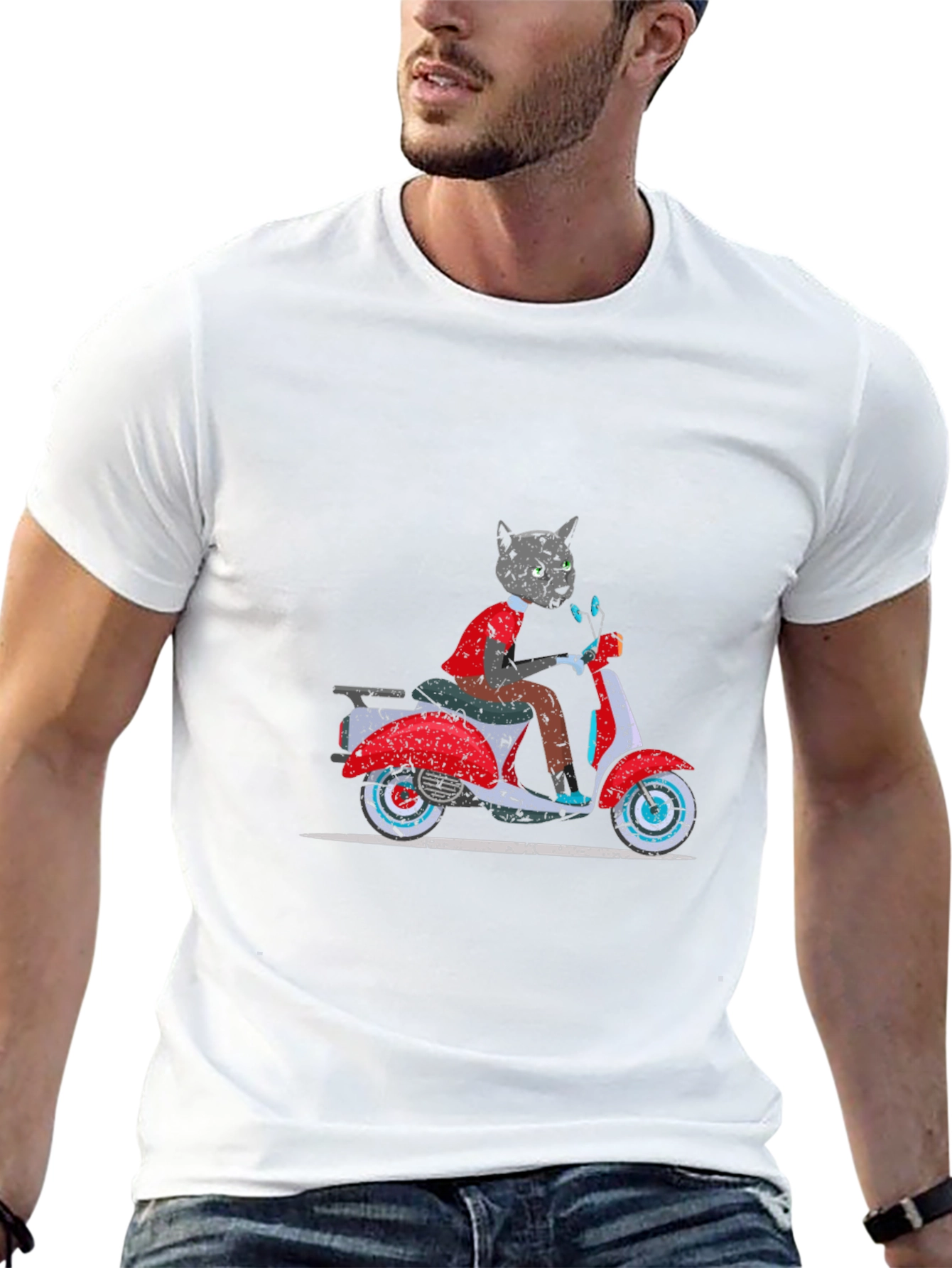 Cat on Scooter Graphic Tee - Black T-Shirt