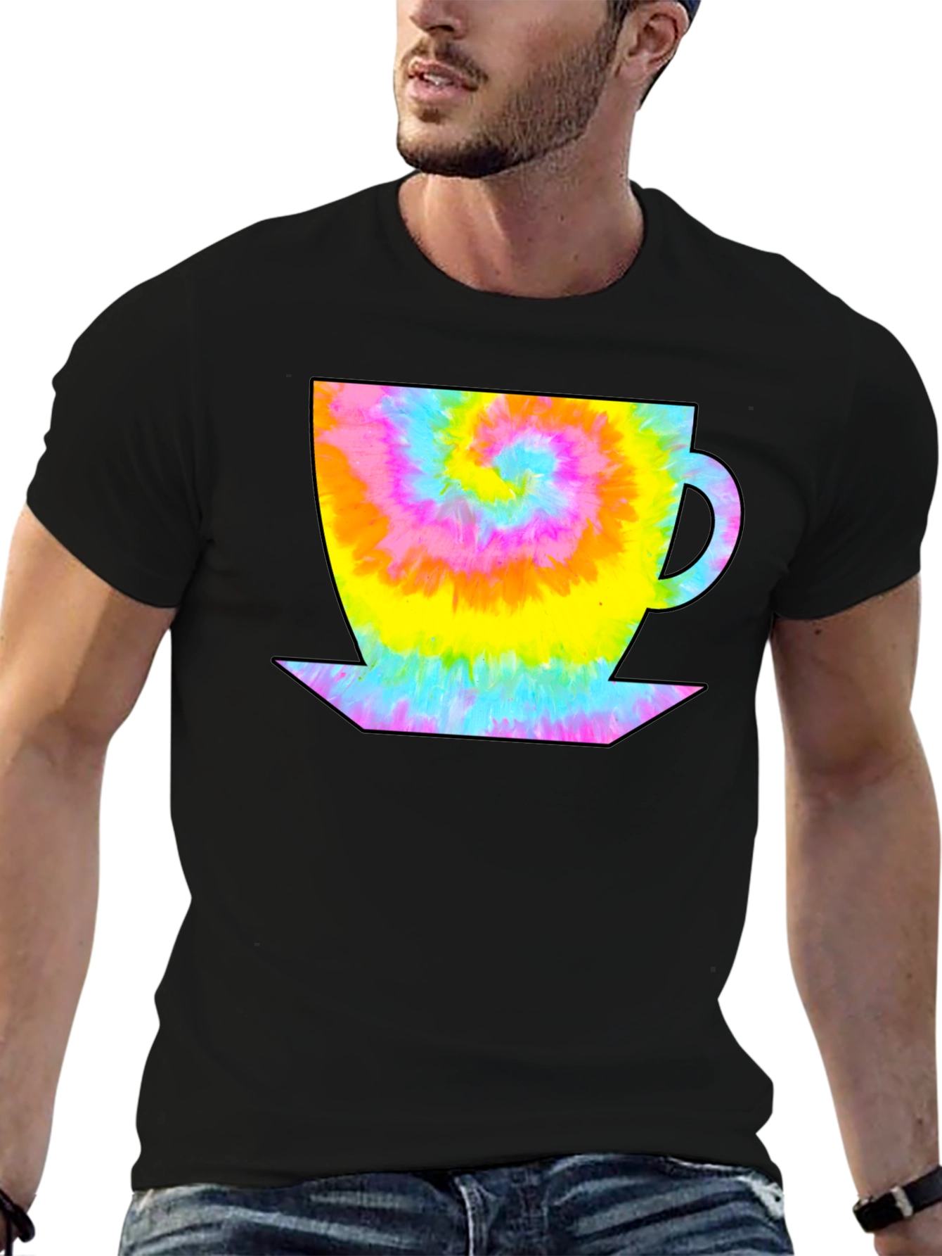 Tie Dye Coffee Cup Black T-Shirt