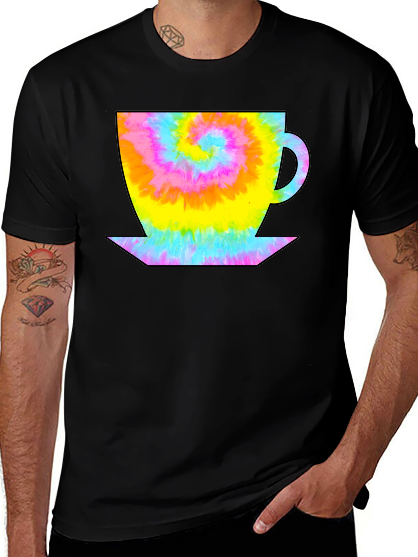 Tie Dye Coffee Cup Black T-Shirt