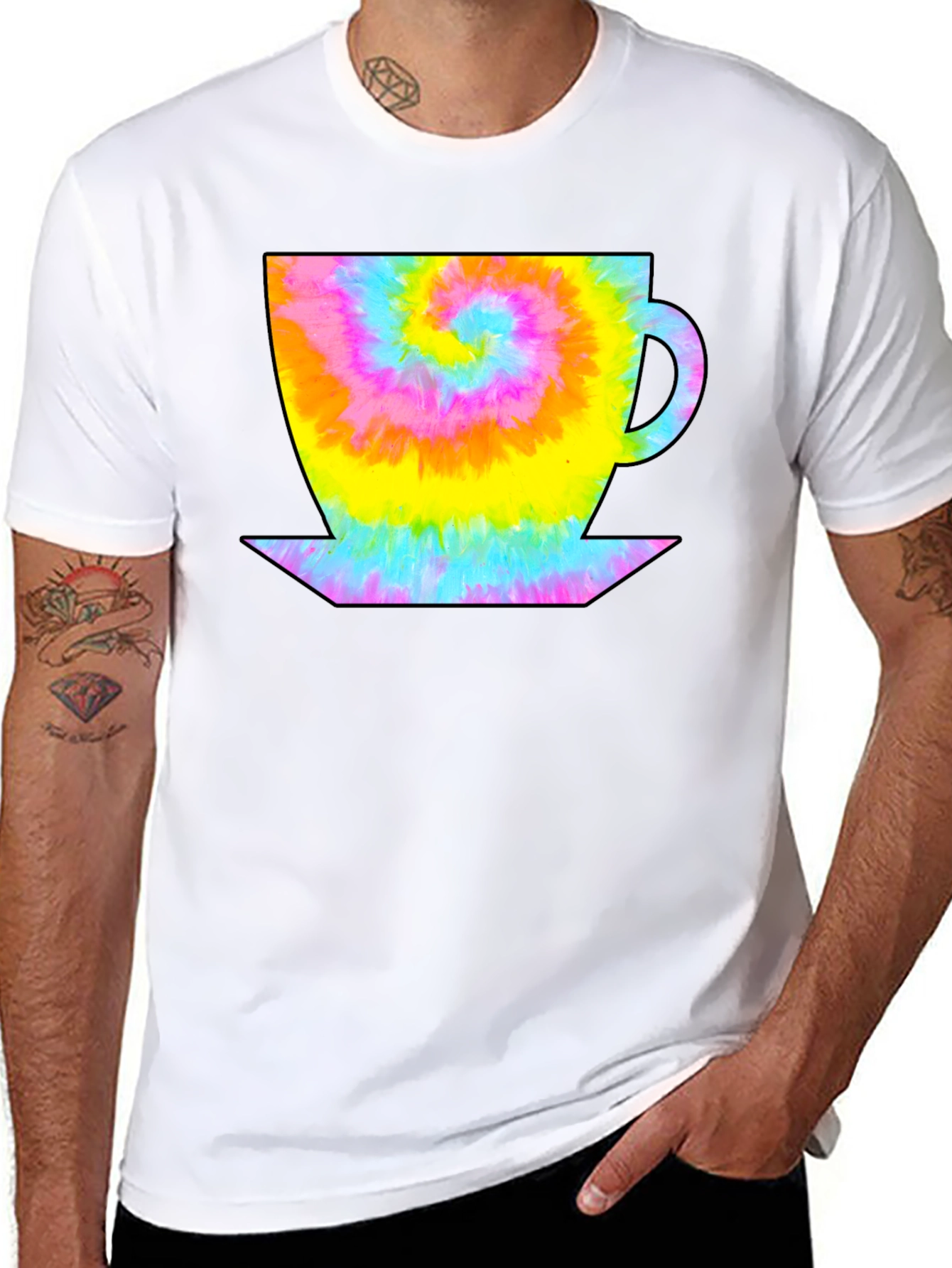 Tie Dye Coffee Cup Black T-Shirt