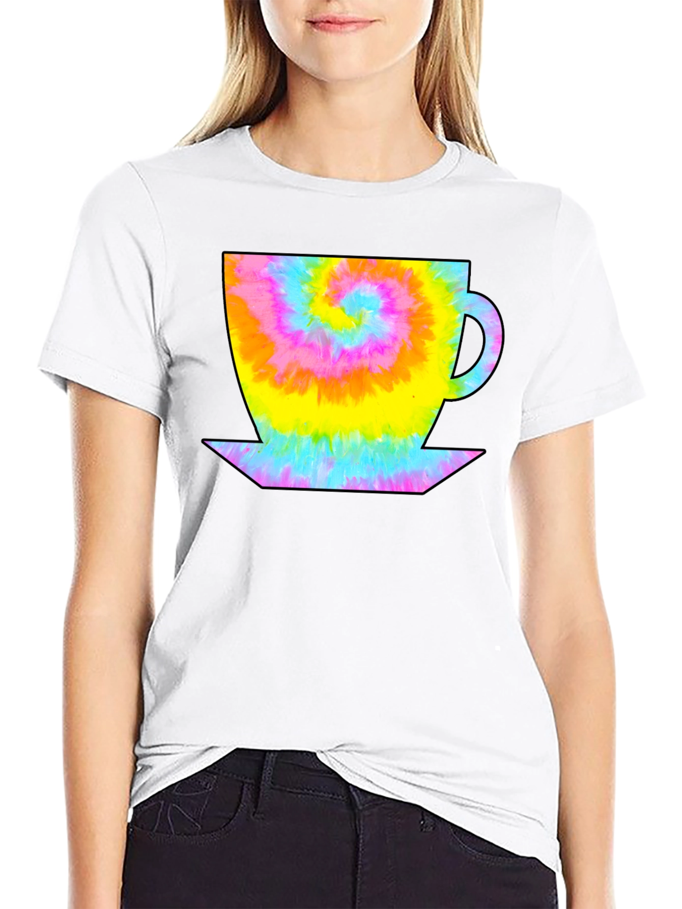 Tie Dye Coffee Cup Black T-Shirt
