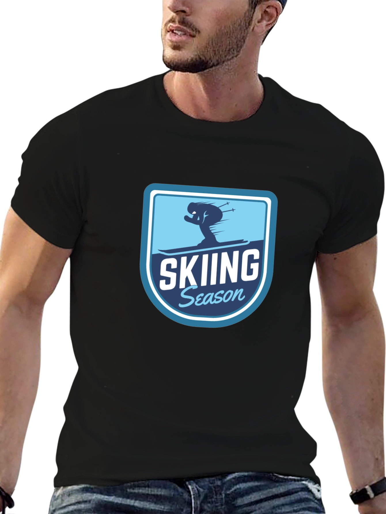 Skiing Season Black T-Shirt