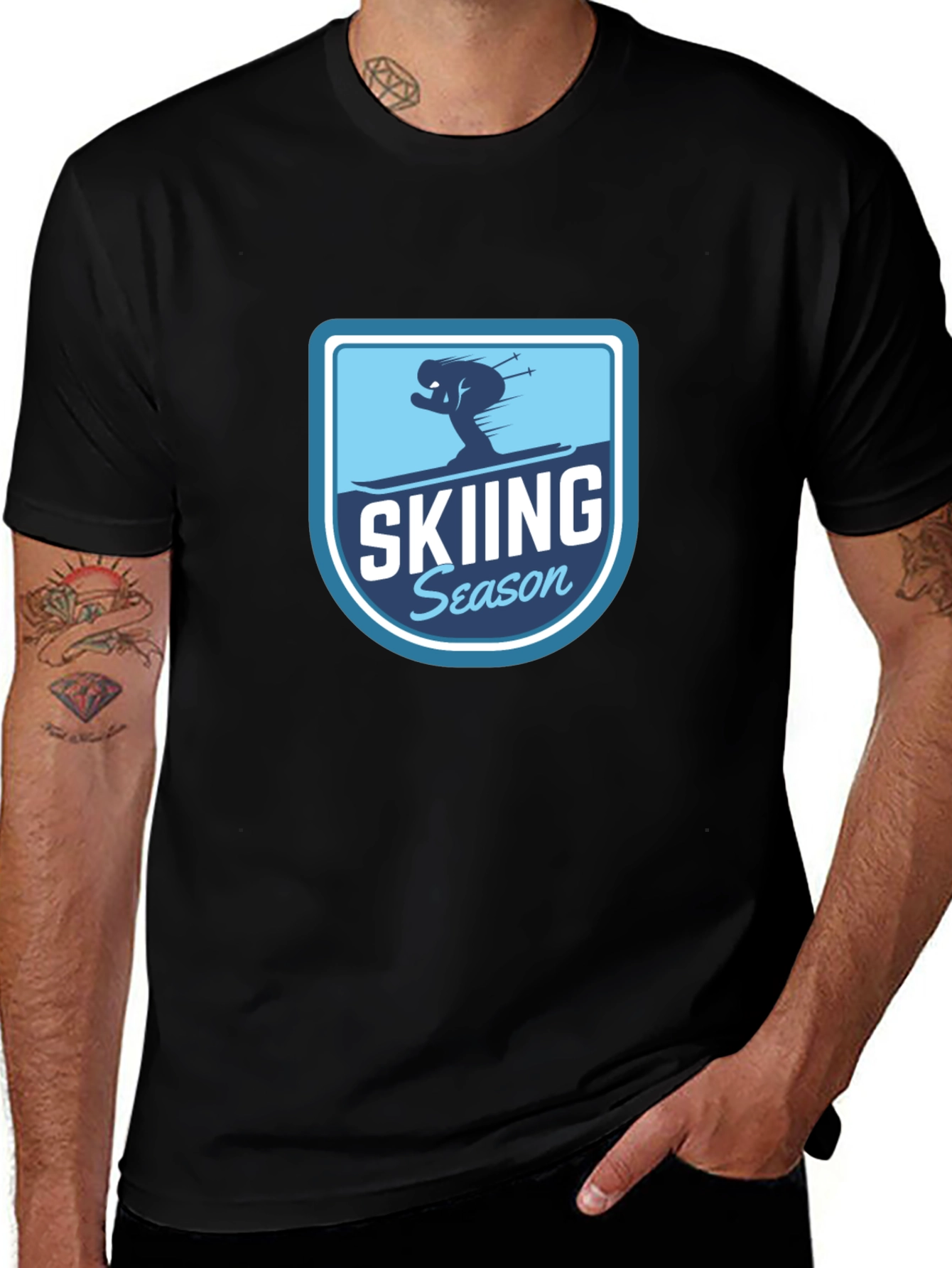 Skiing Season Black T-Shirt
