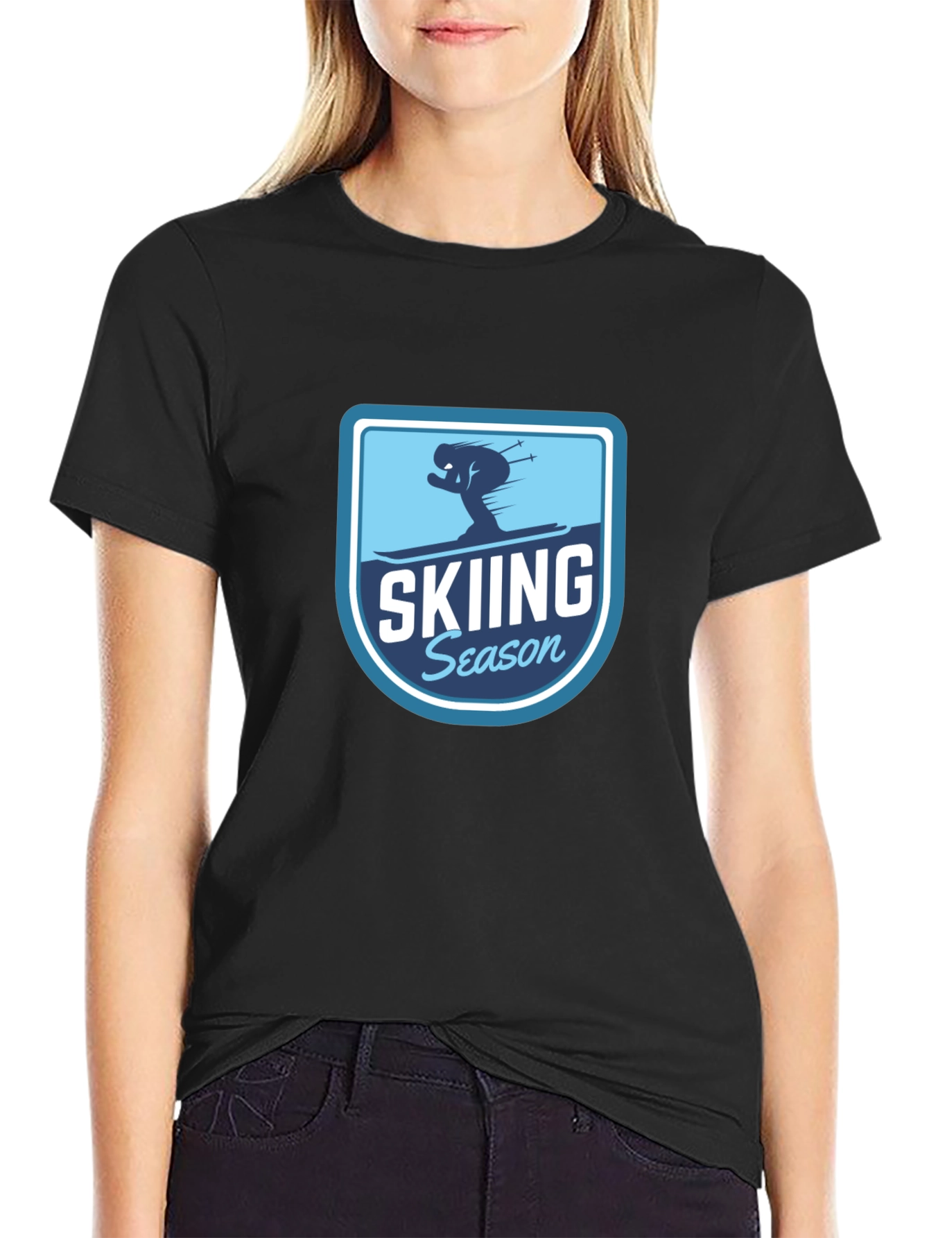Skiing Season Black T-Shirt