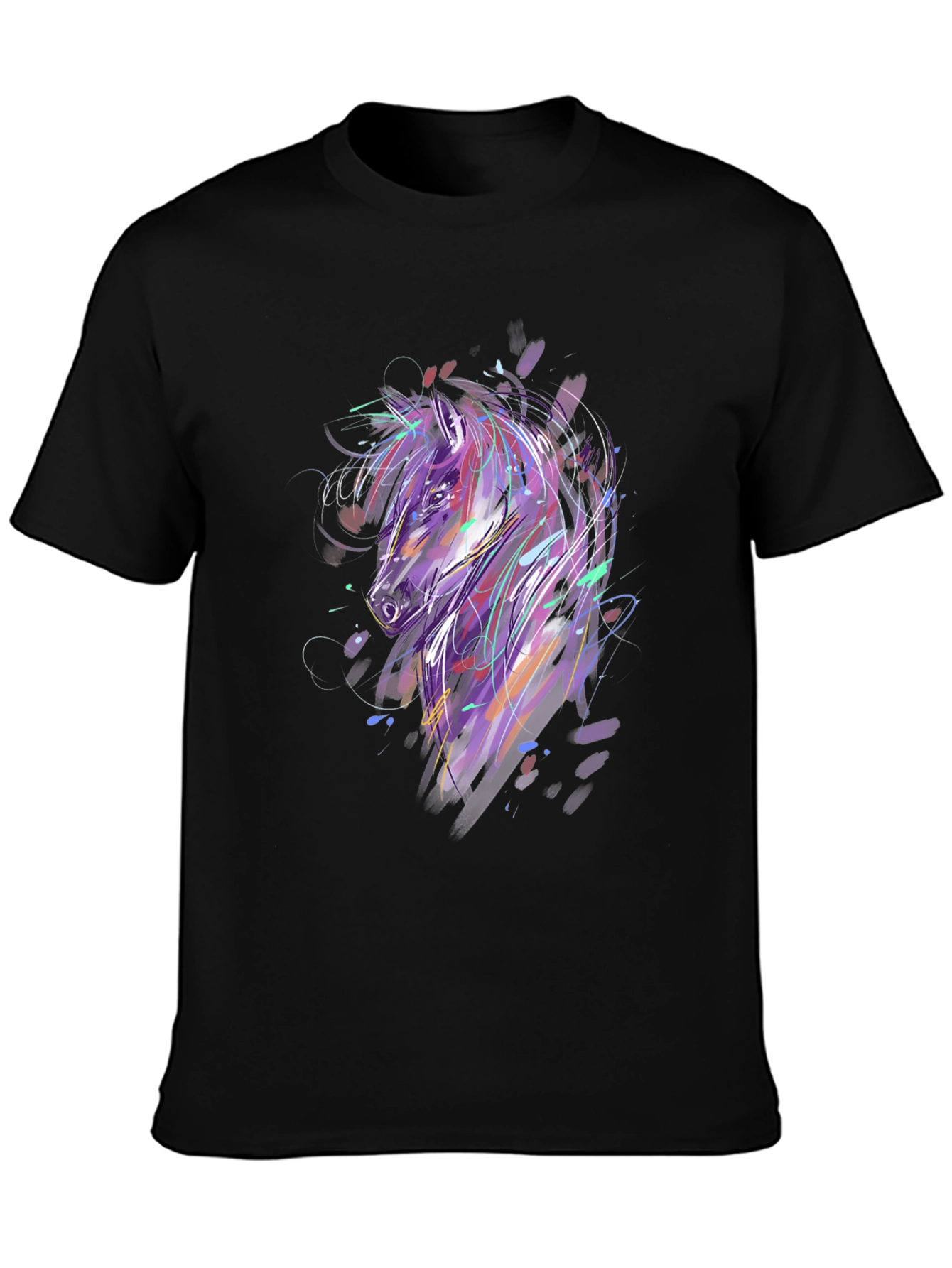 Abstract Horse Graphic Black T-Shirt