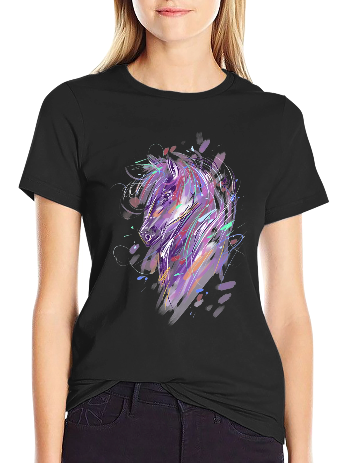 Abstract Horse Graphic Black T-Shirt
