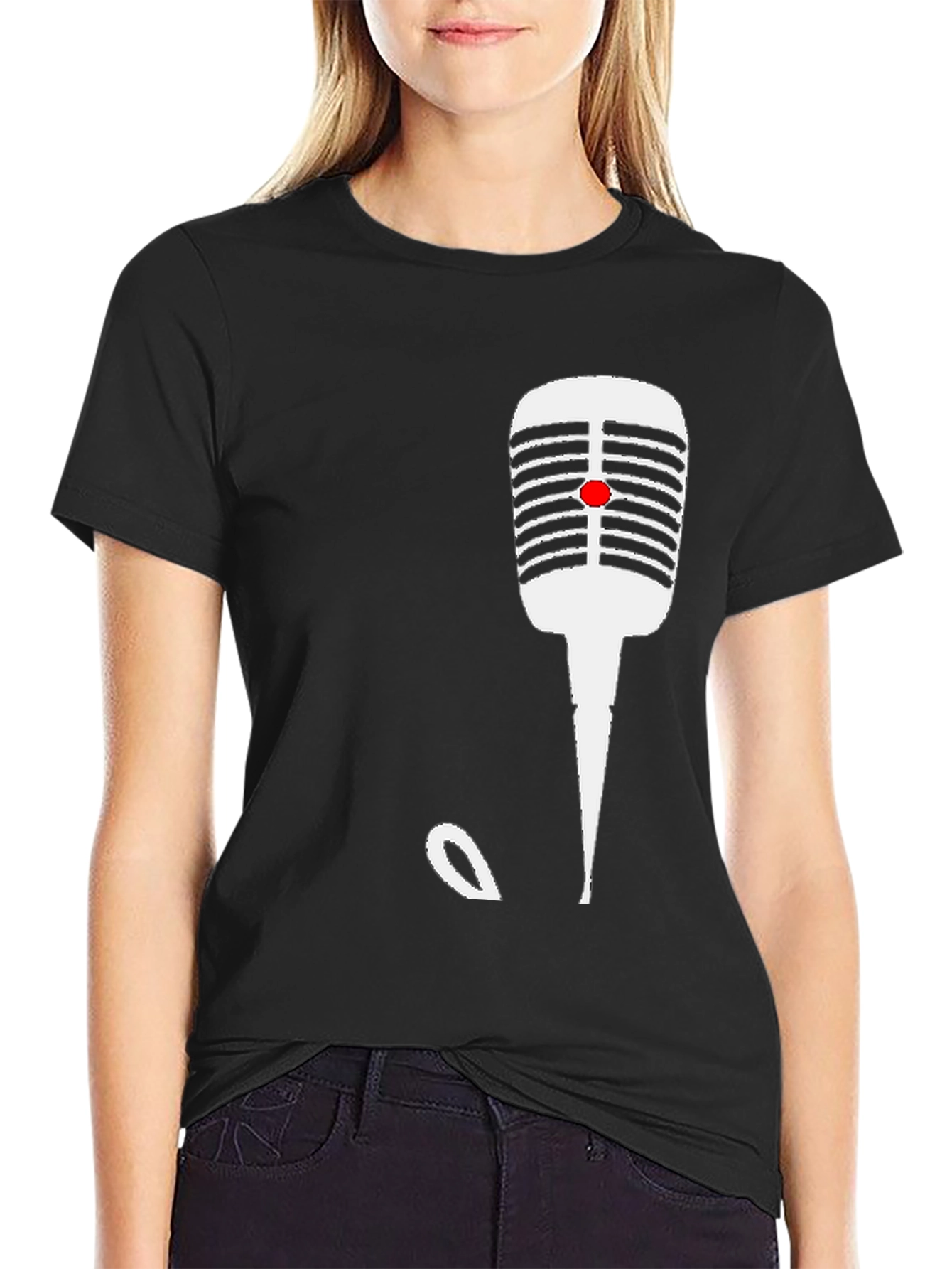 Retro Microphone Graphic Tee - Black