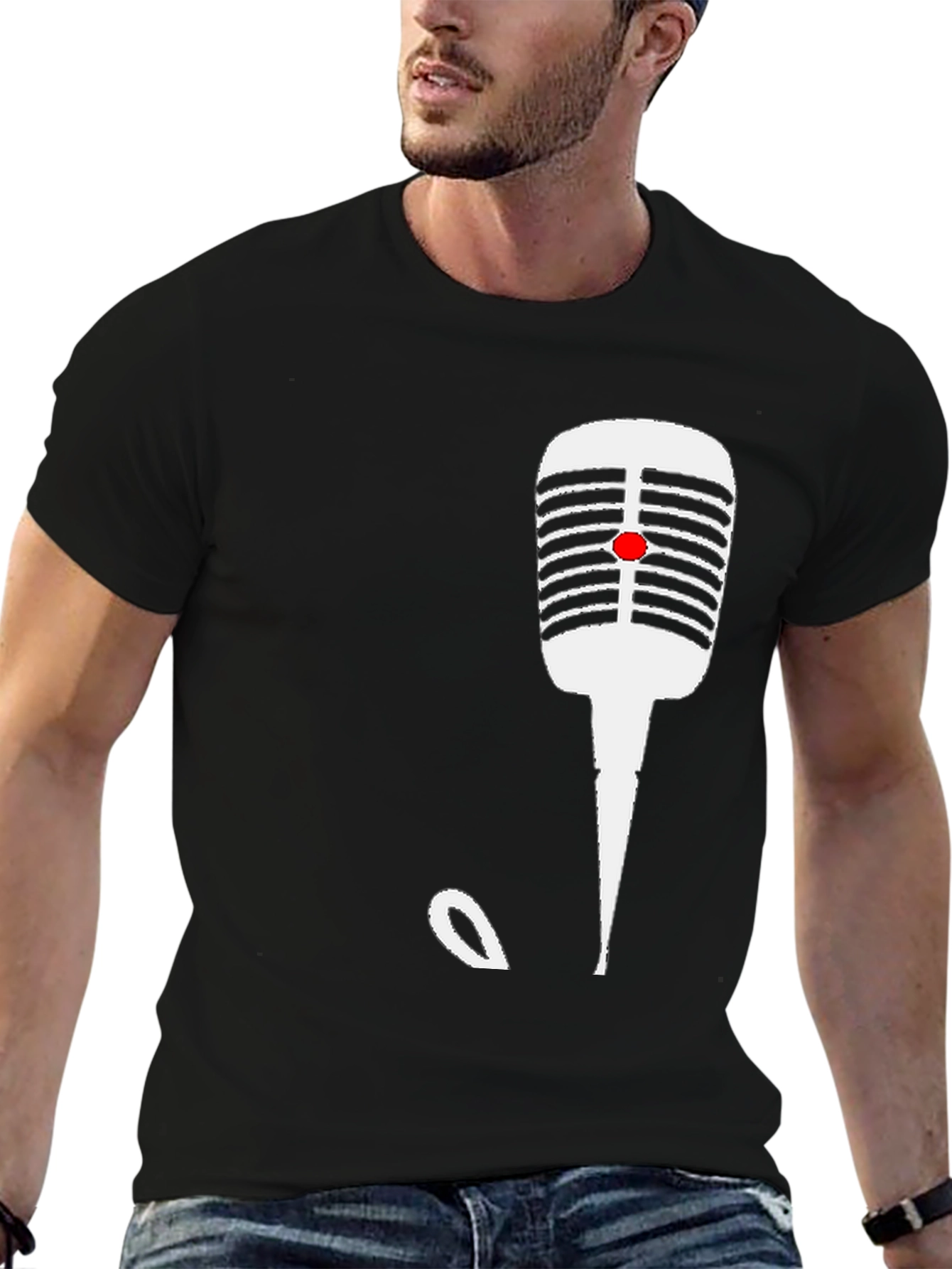 Retro Microphone Graphic Tee - Black