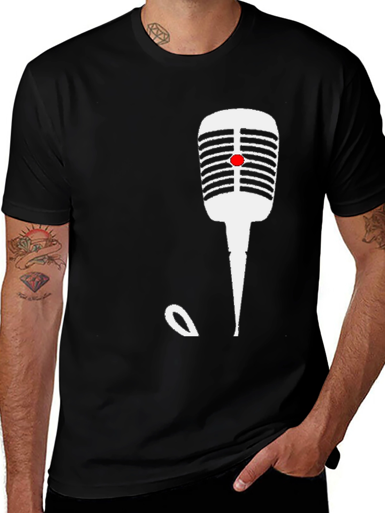 Retro Microphone Graphic Tee - Black