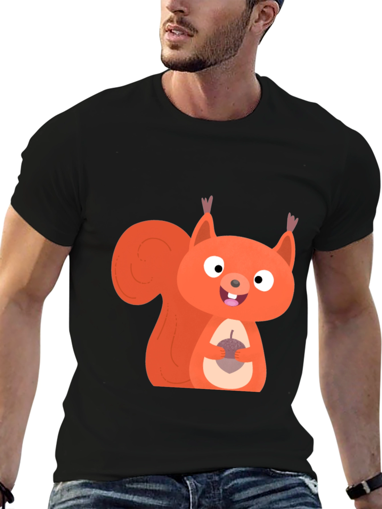 Squirrel Graphic Tee - Mens Black Cotton T-Shirt