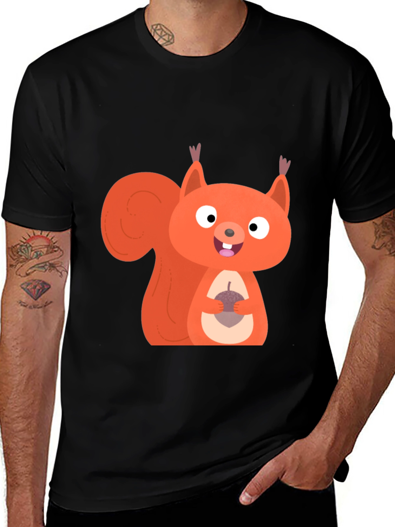 Squirrel Graphic Tee - Mens Black Cotton T-Shirt