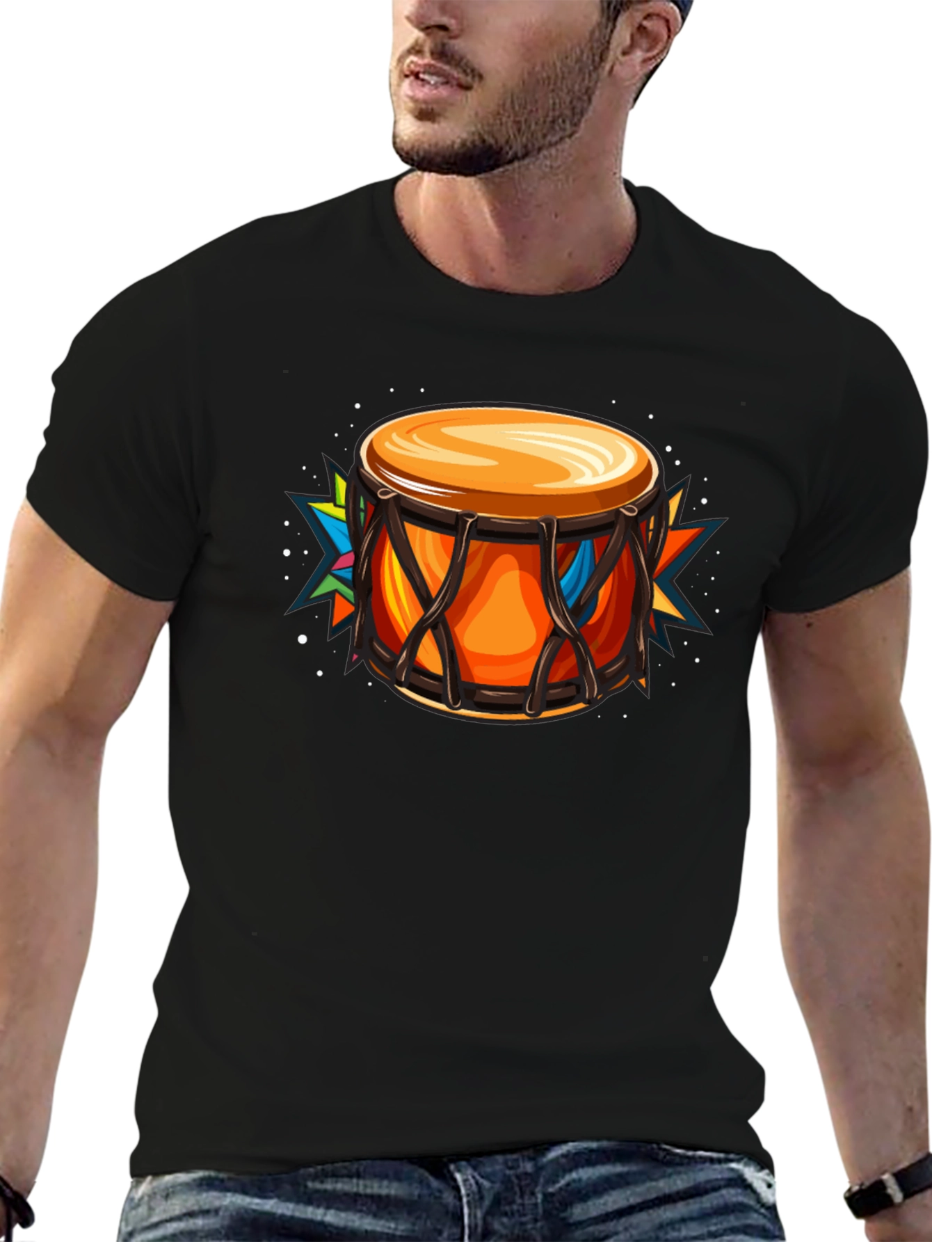 Vibrant Drum Graphic Tee - Musical Style