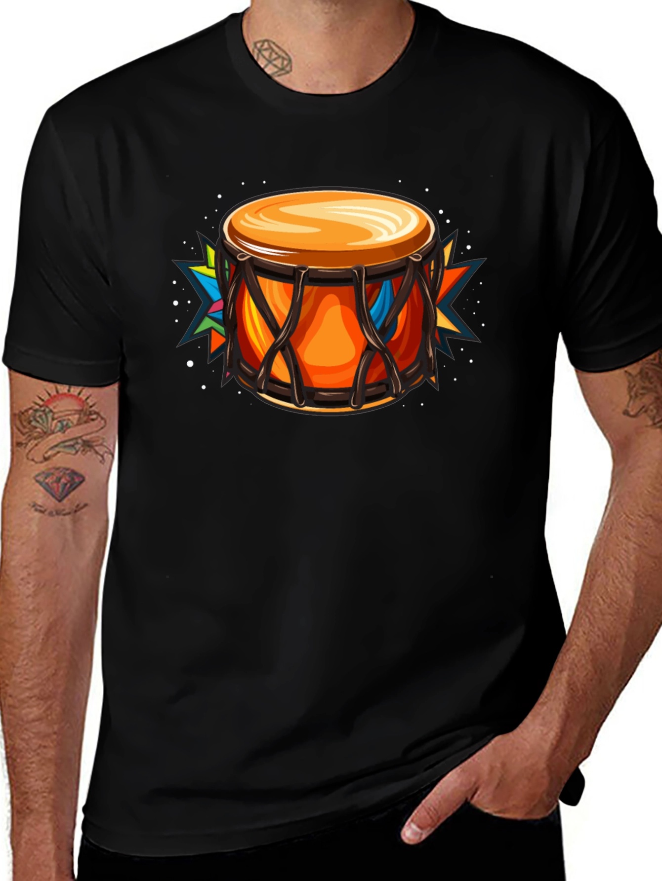 Vibrant Drum Graphic Tee - Musical Style