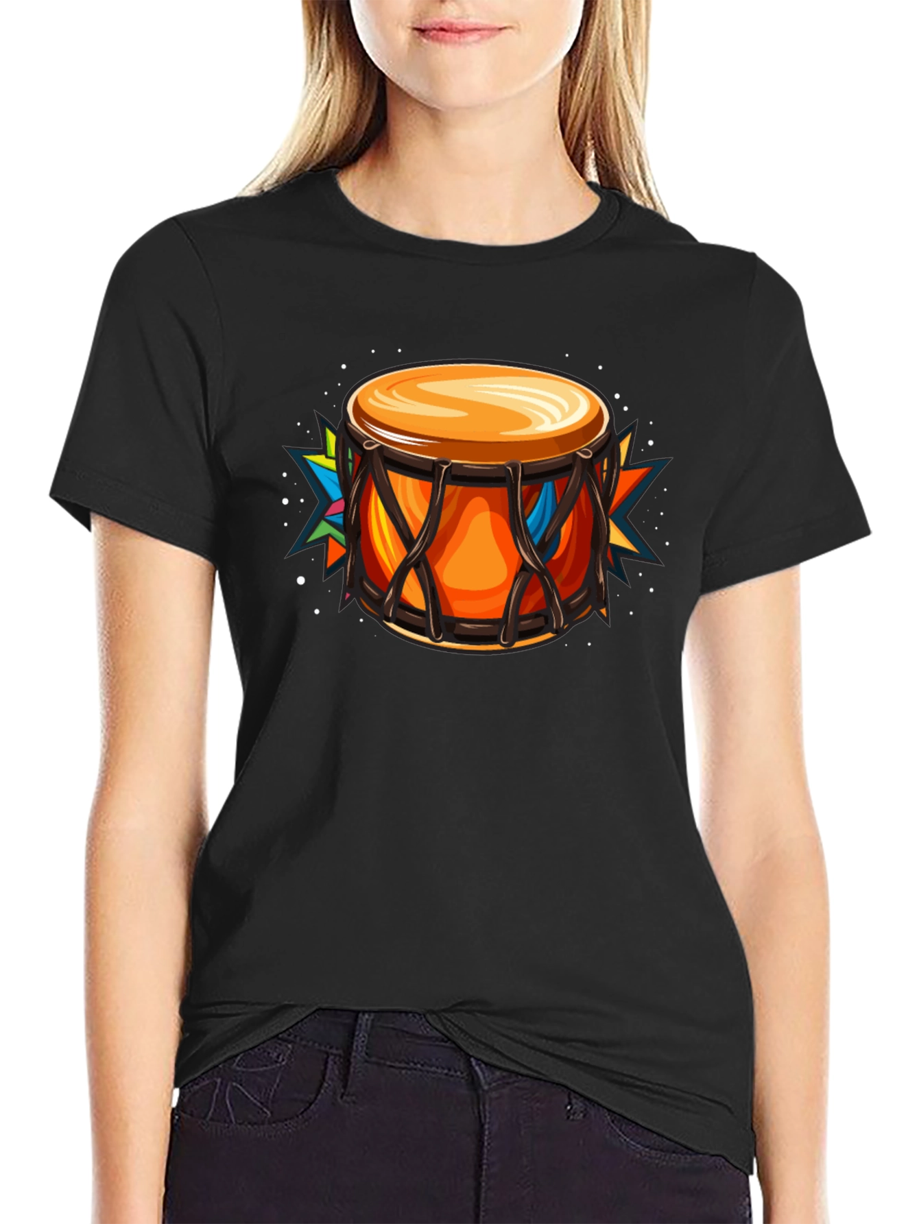 Vibrant Drum Graphic Tee - Musical Style