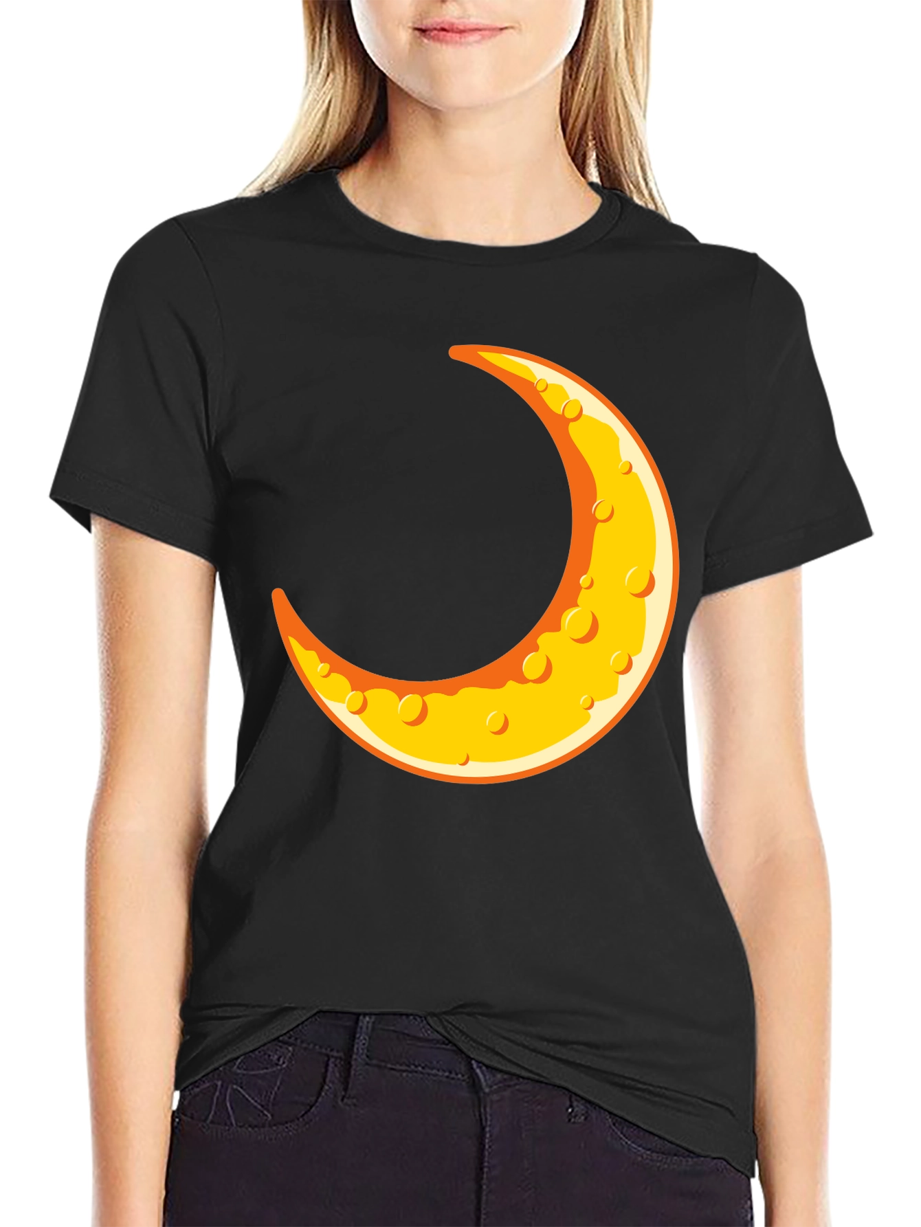 Crescent Moon Graphic T-Shirt - Black Crew Neck Tee