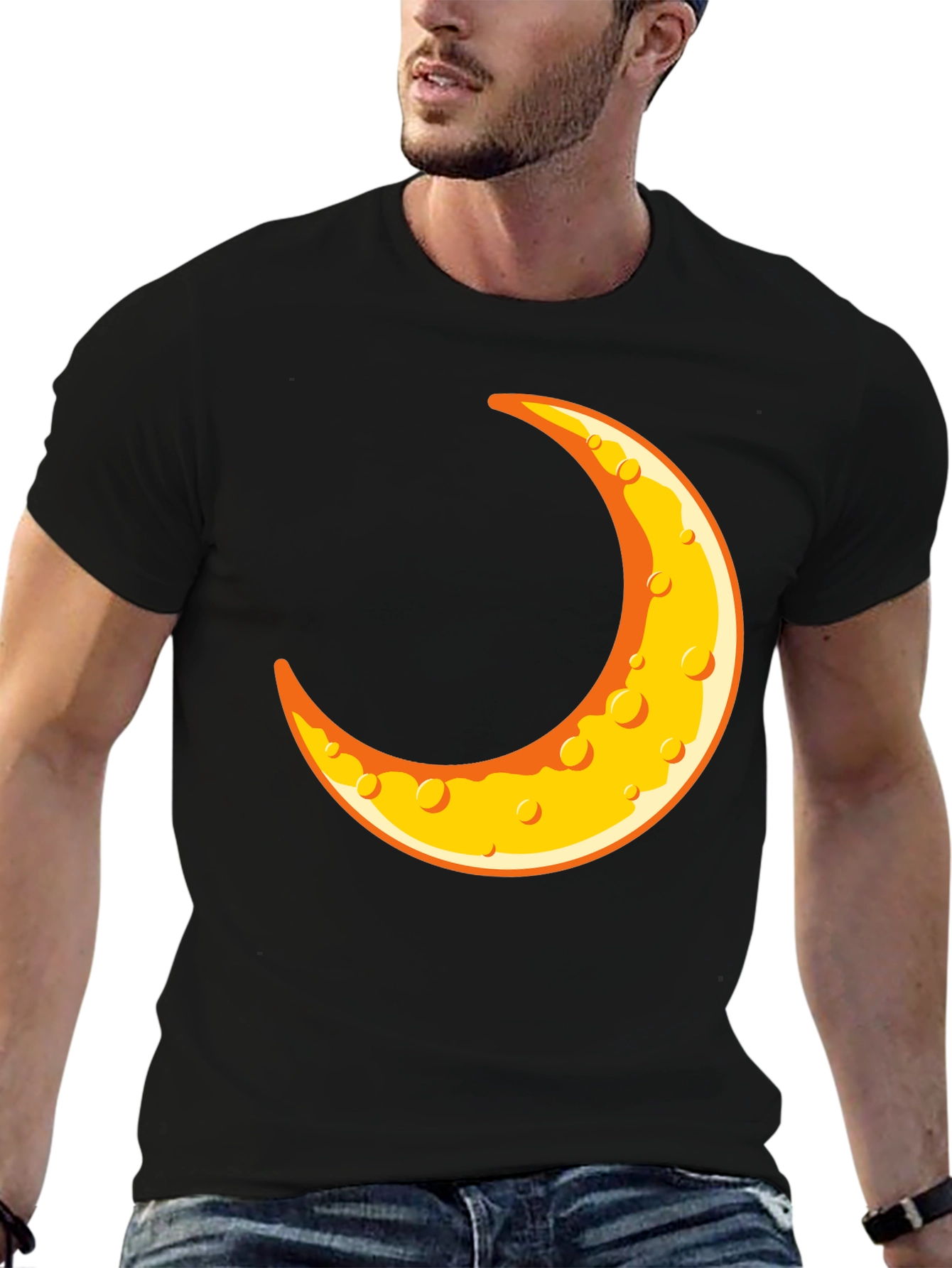 Crescent Moon Graphic T-Shirt - Black Crew Neck Tee