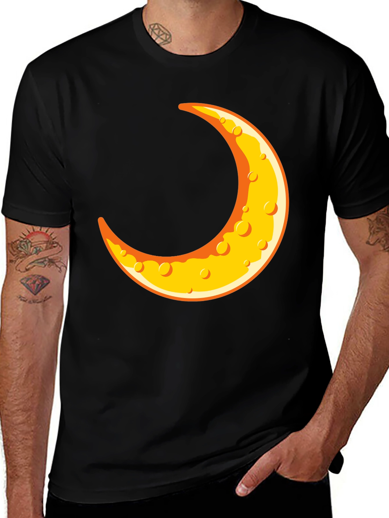 Crescent Moon Graphic T-Shirt - Black Crew Neck Tee