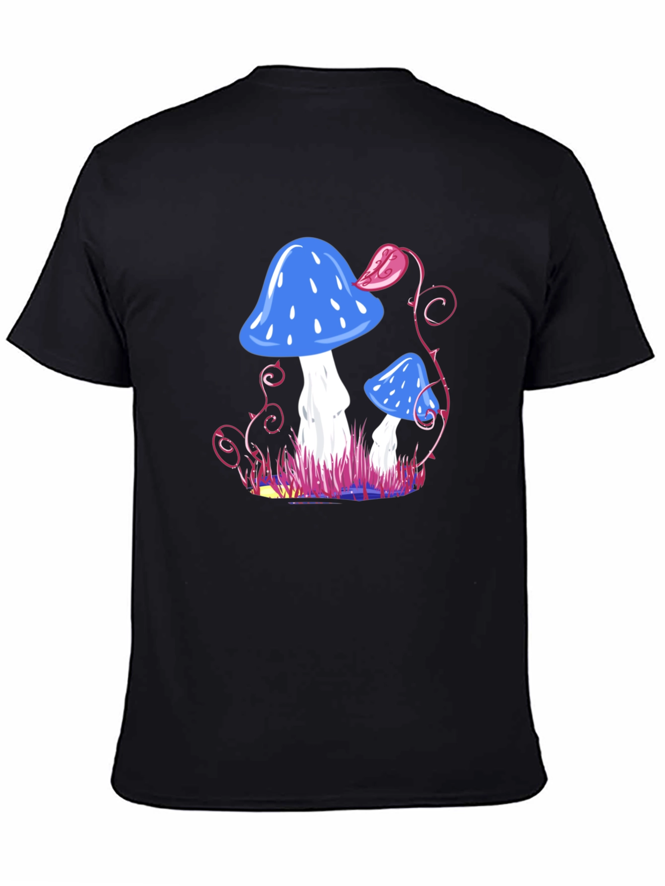 Mushroom Fantasy Graphic Tee - Black Cotton