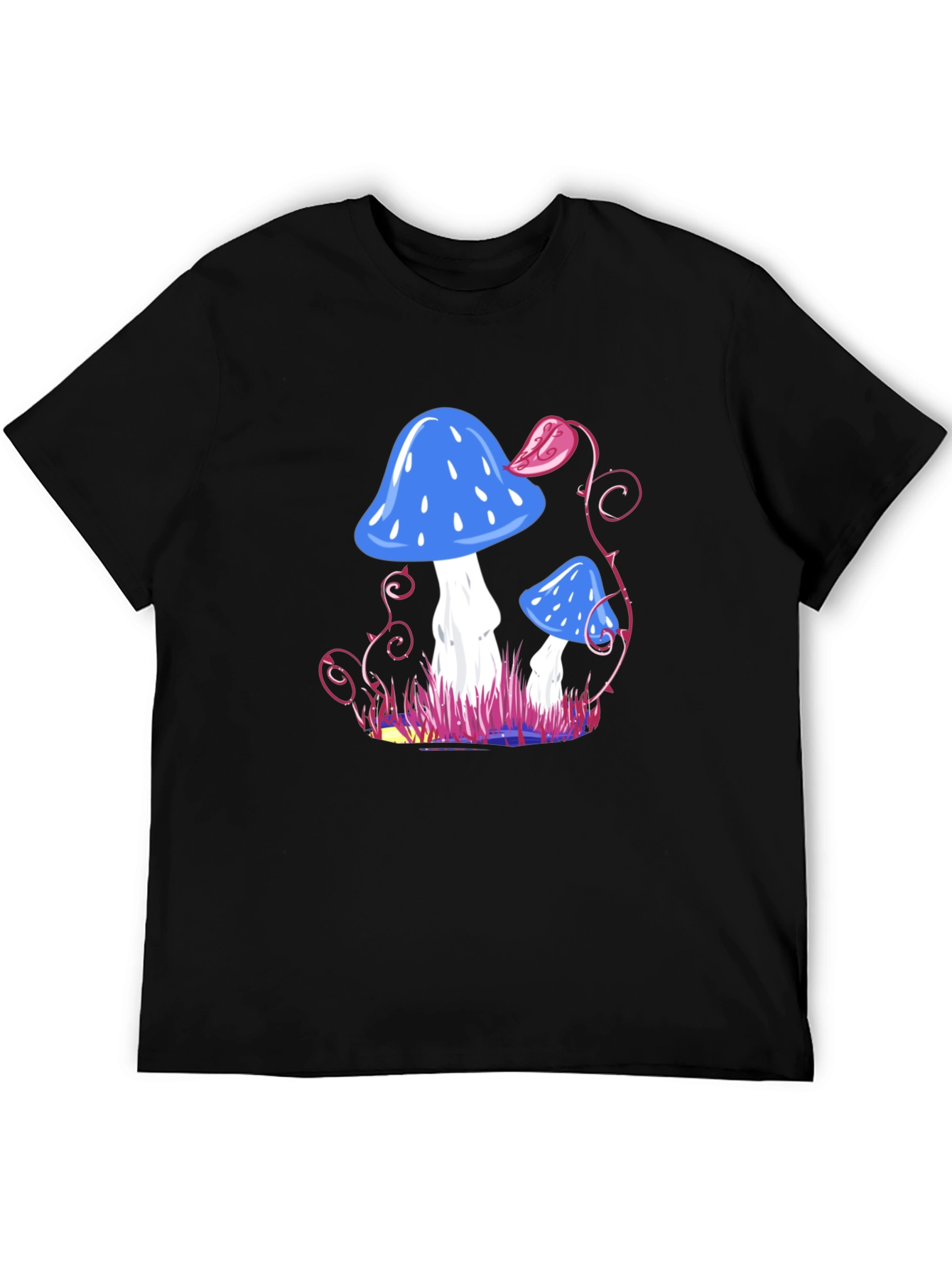 Mushroom Fantasy Graphic Tee - Black Cotton