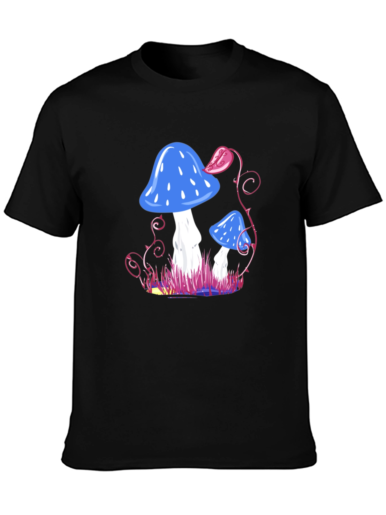 Mushroom Fantasy Graphic Tee - Black Cotton