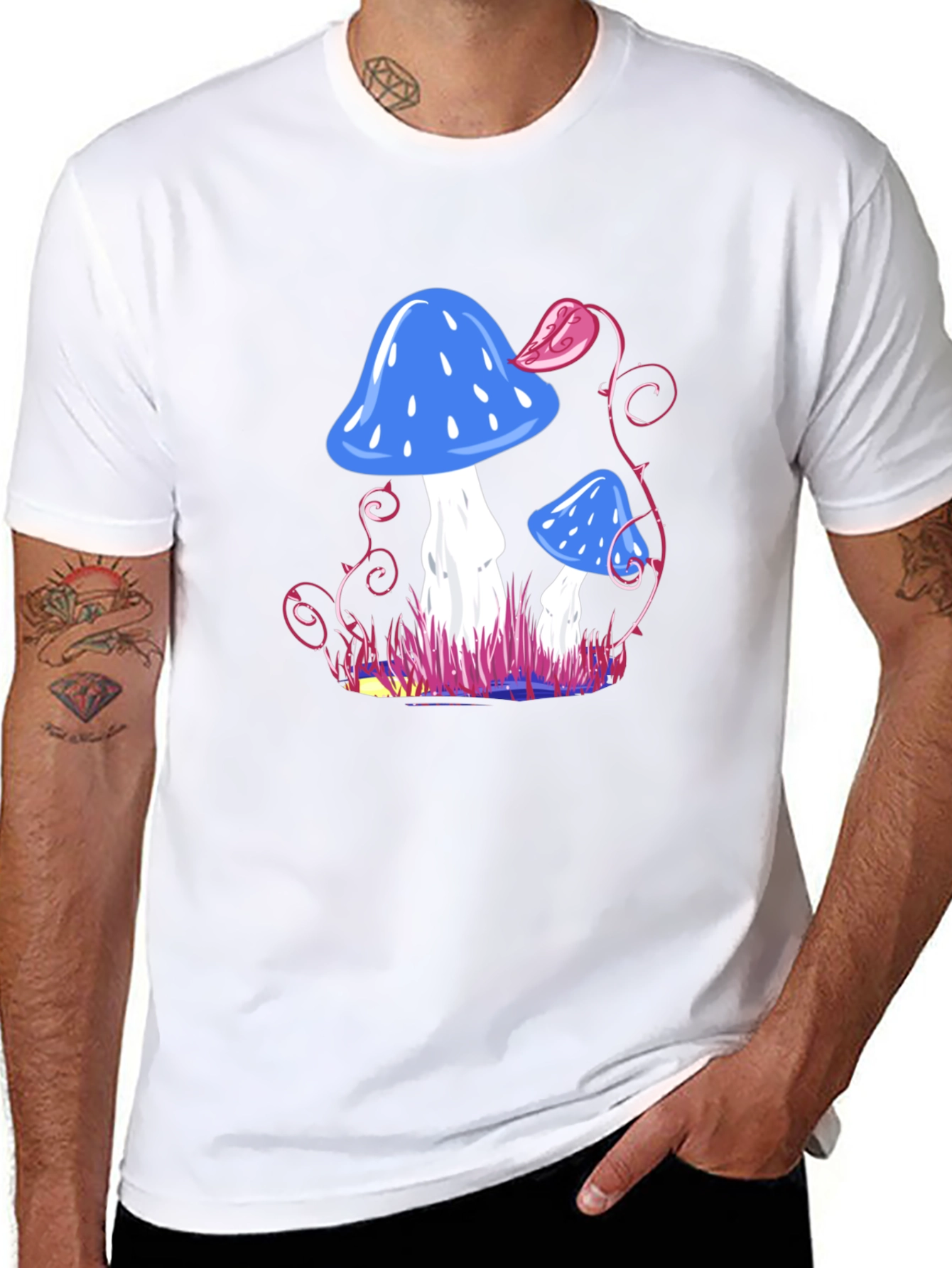 Mushroom Fantasy Graphic Tee - Black Cotton