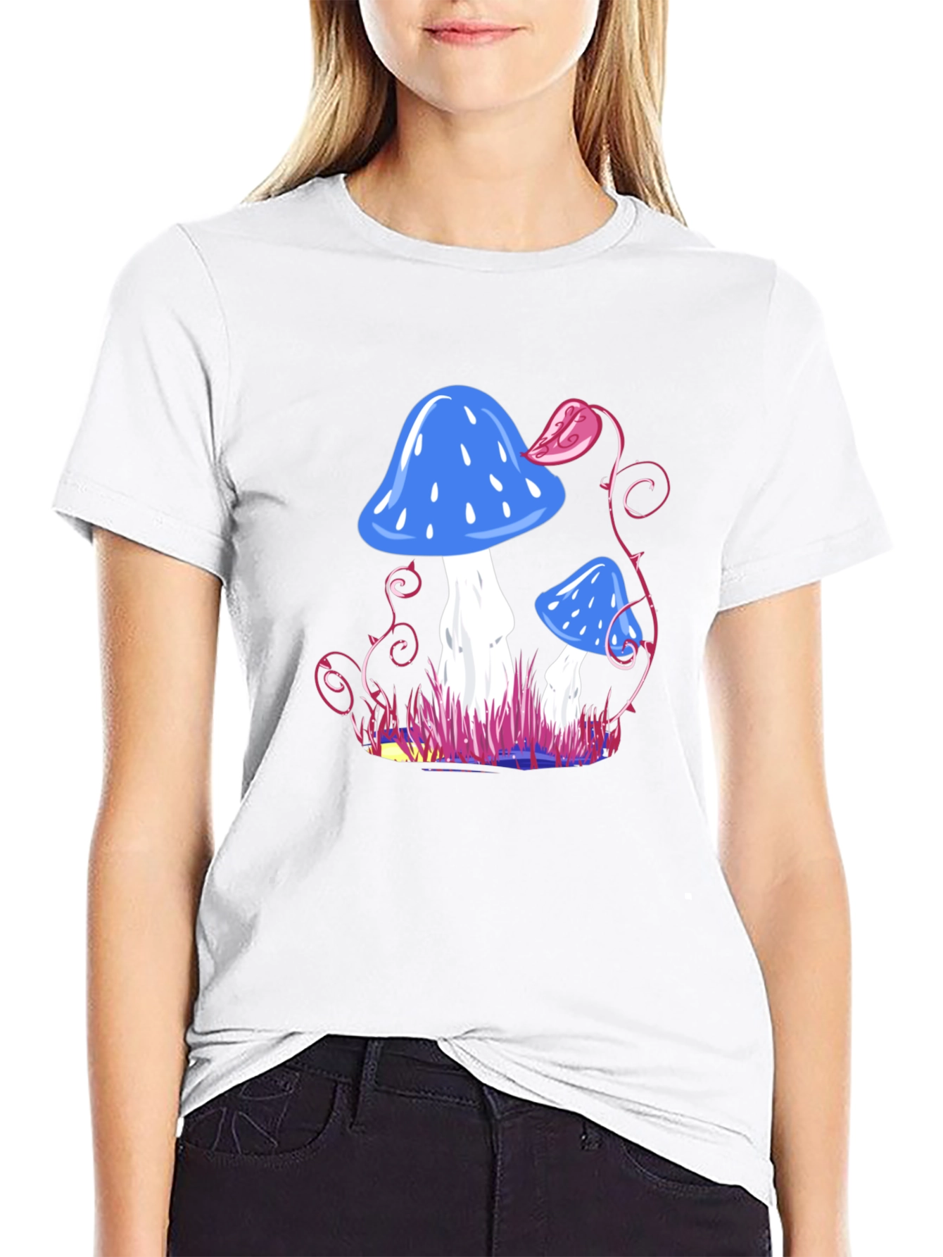 Mushroom Fantasy Graphic Tee - Black Cotton