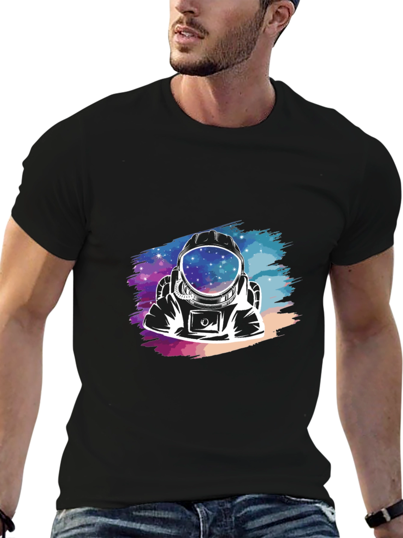 Astronaut Galaxy Graphic Black T-Shirt