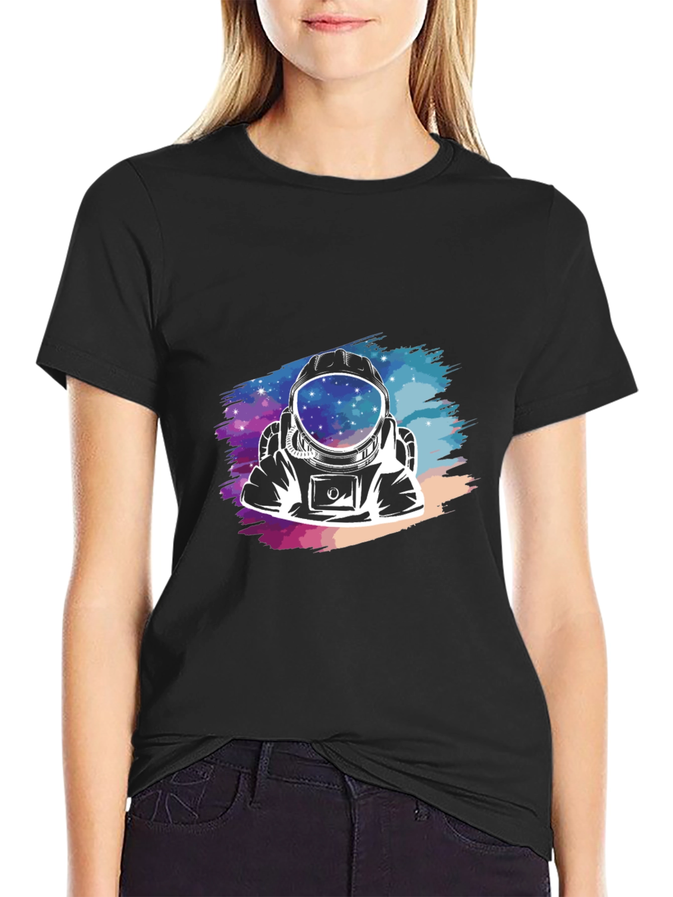Astronaut Galaxy Graphic Black T-Shirt