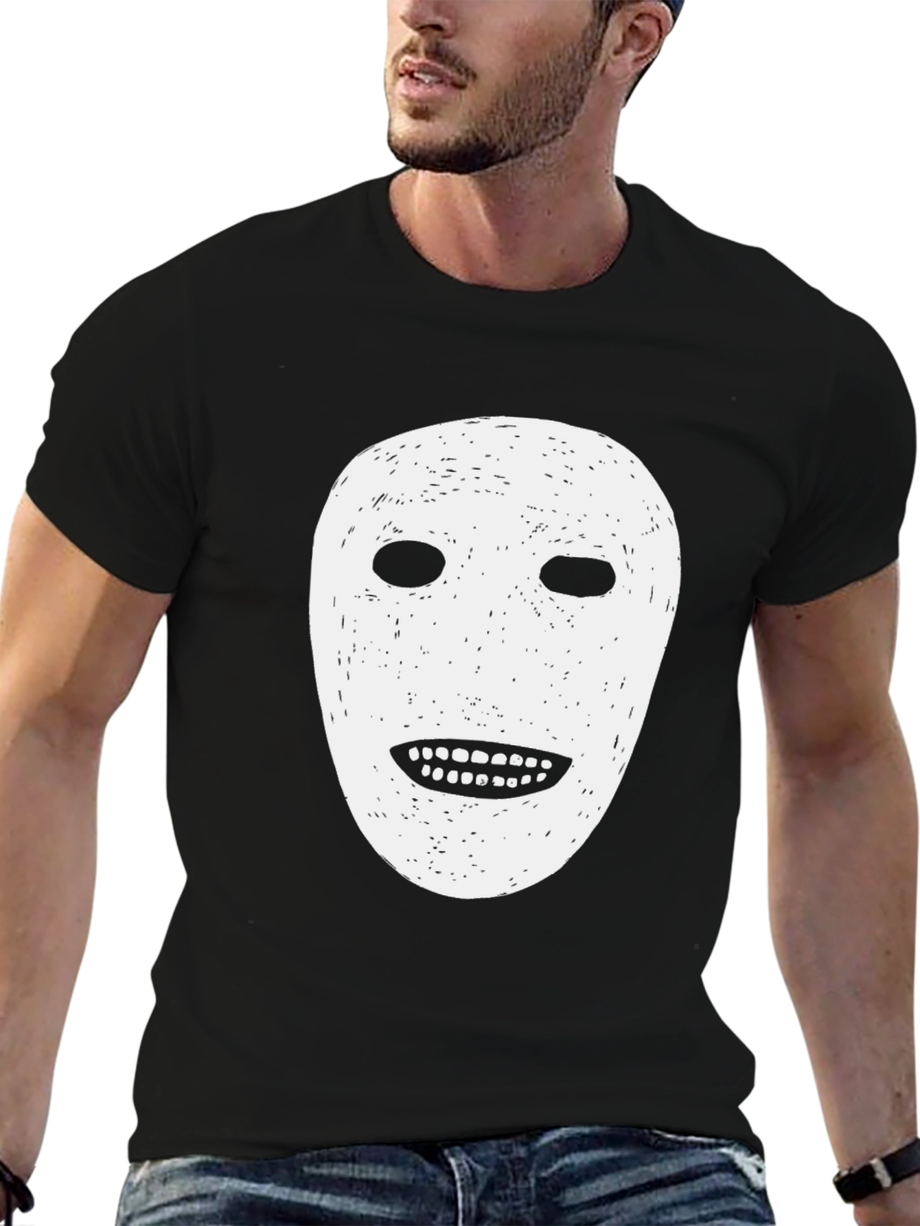Black T-Shirt with White Face Graphic