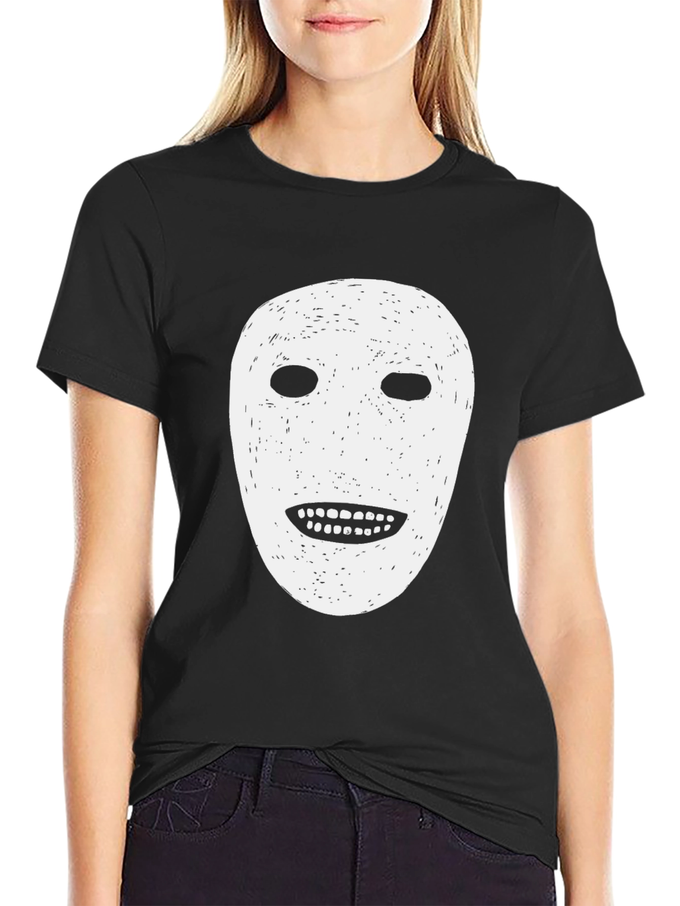 Black T-Shirt with White Face Graphic