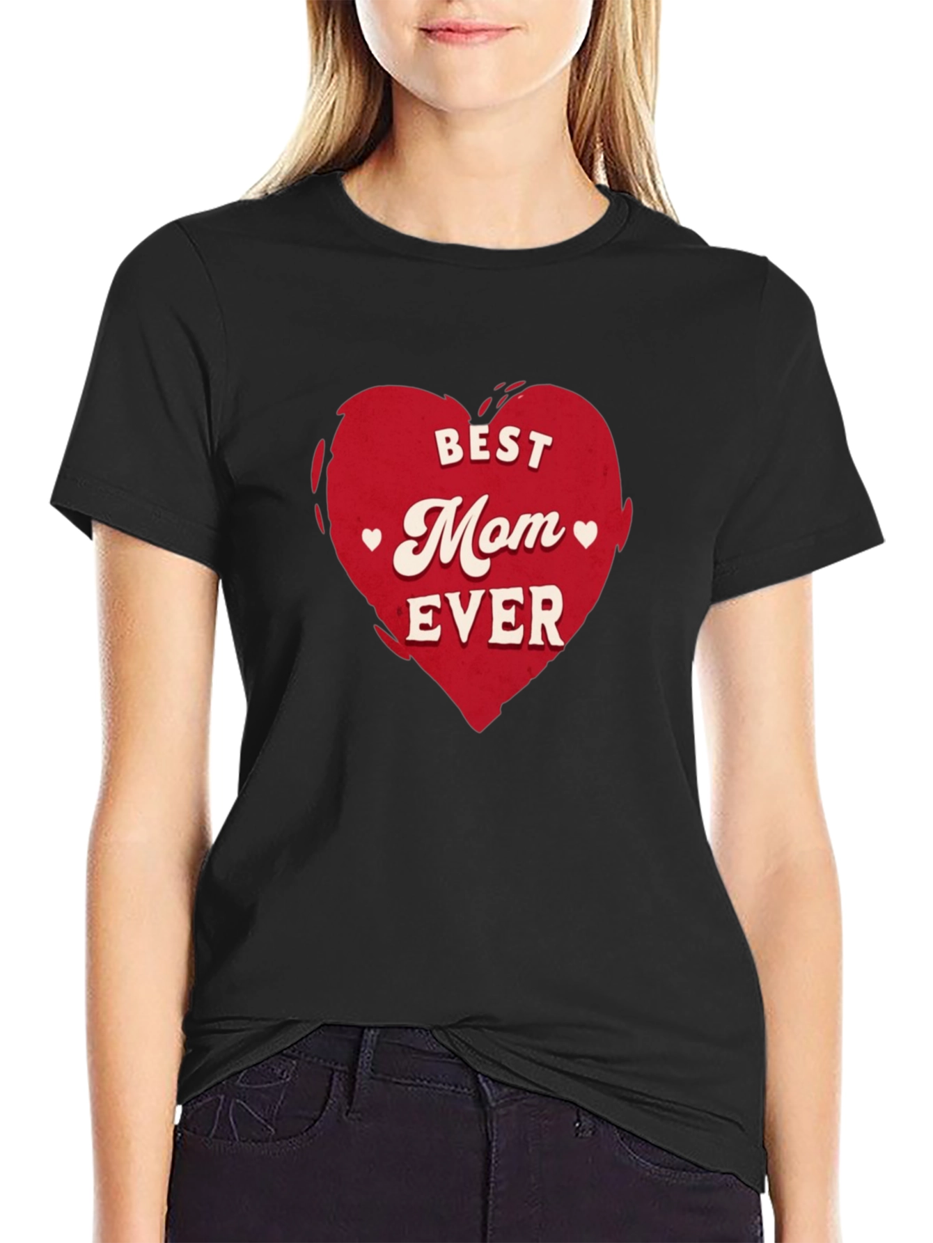Best Mom Ever Heart Graphic Tee - Black