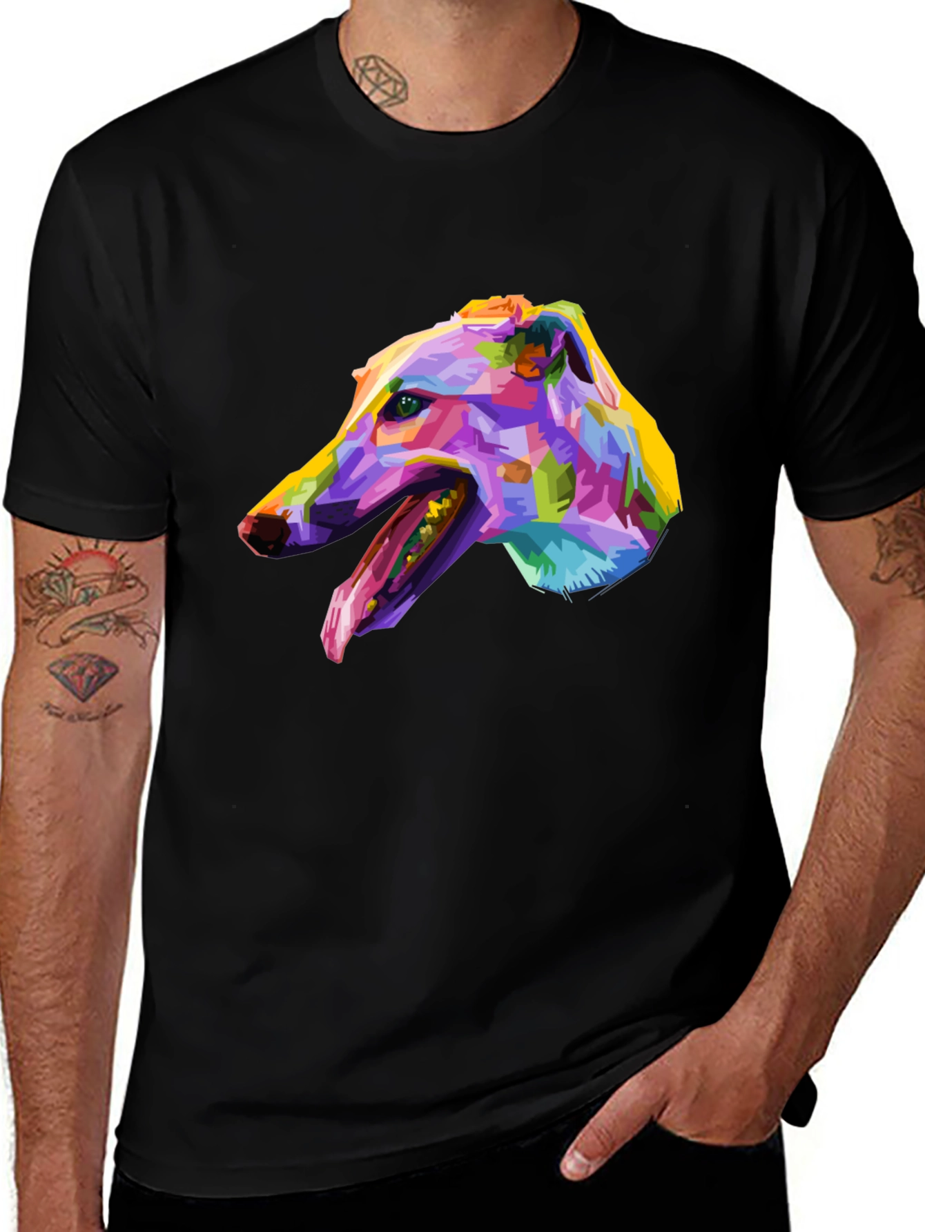 Abstract Greyhound Graphic Tee - Black