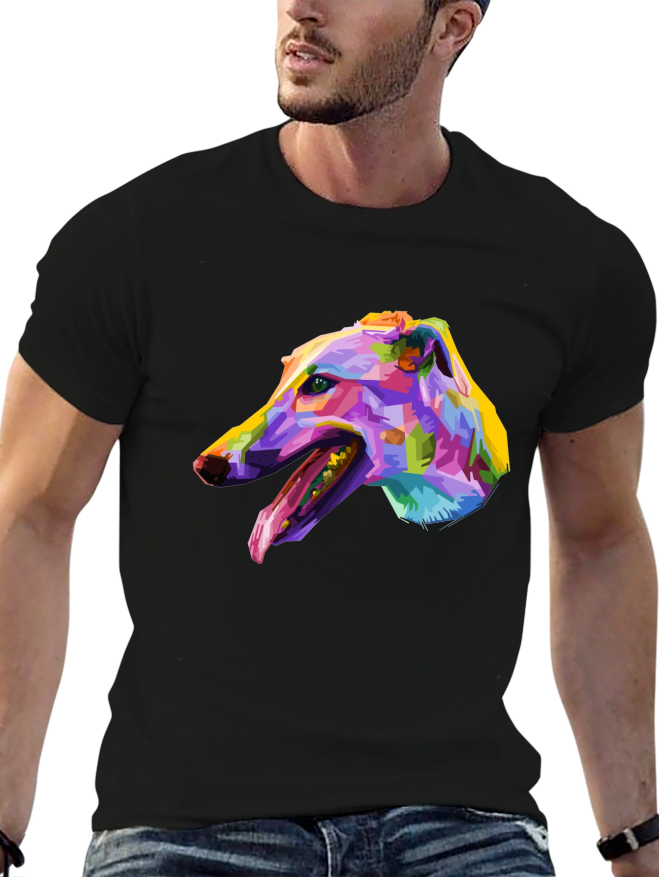 Abstract Greyhound Graphic Tee - Black