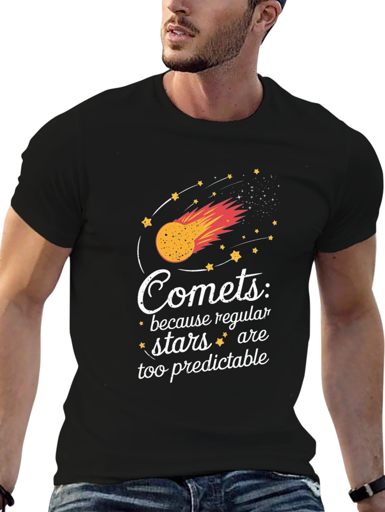 Comets Stars Graphic Black T-Shirt