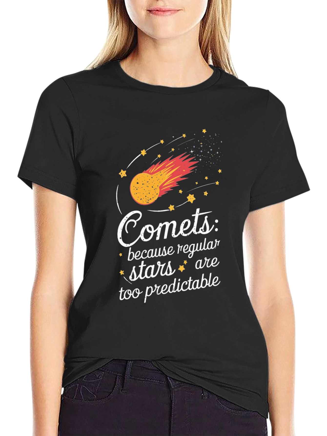 Comets Stars Graphic Black T-Shirt
