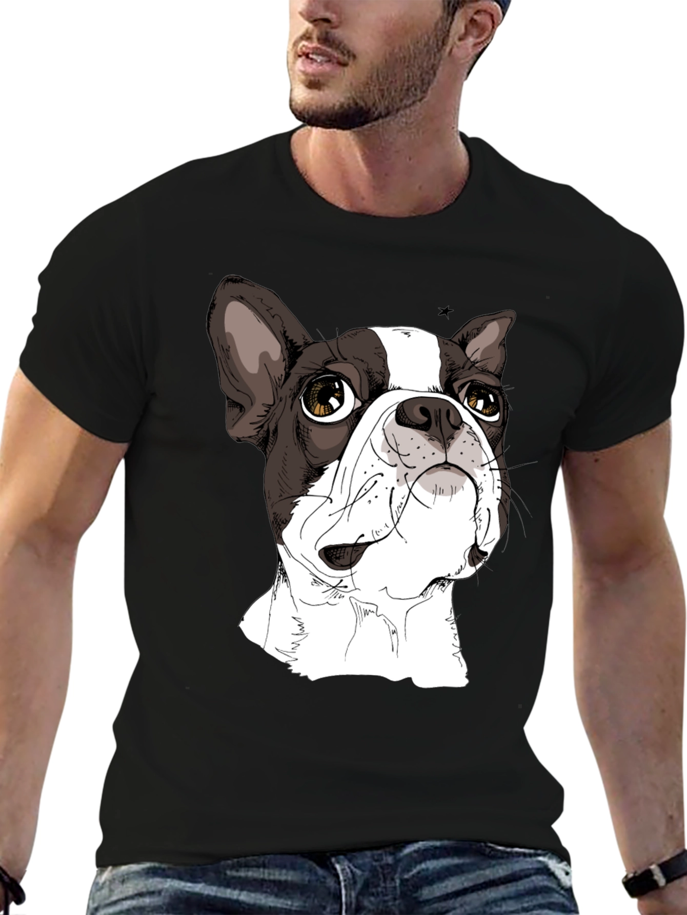 Boston Terrier Graphic Tee - Black Cotton T-Shirt
