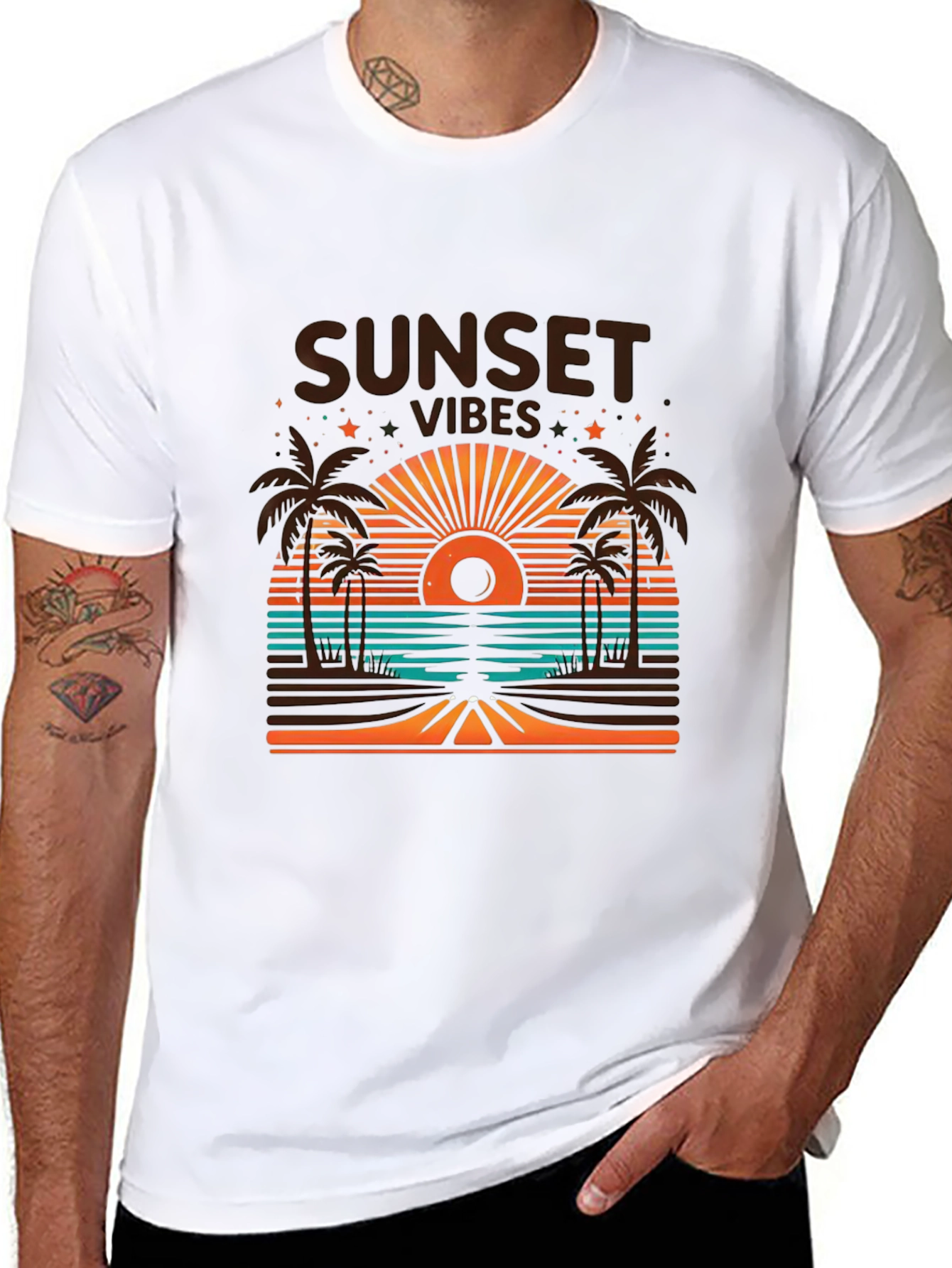 Sunset Vibes Graphic Tee - Beach Palm Tree Design
