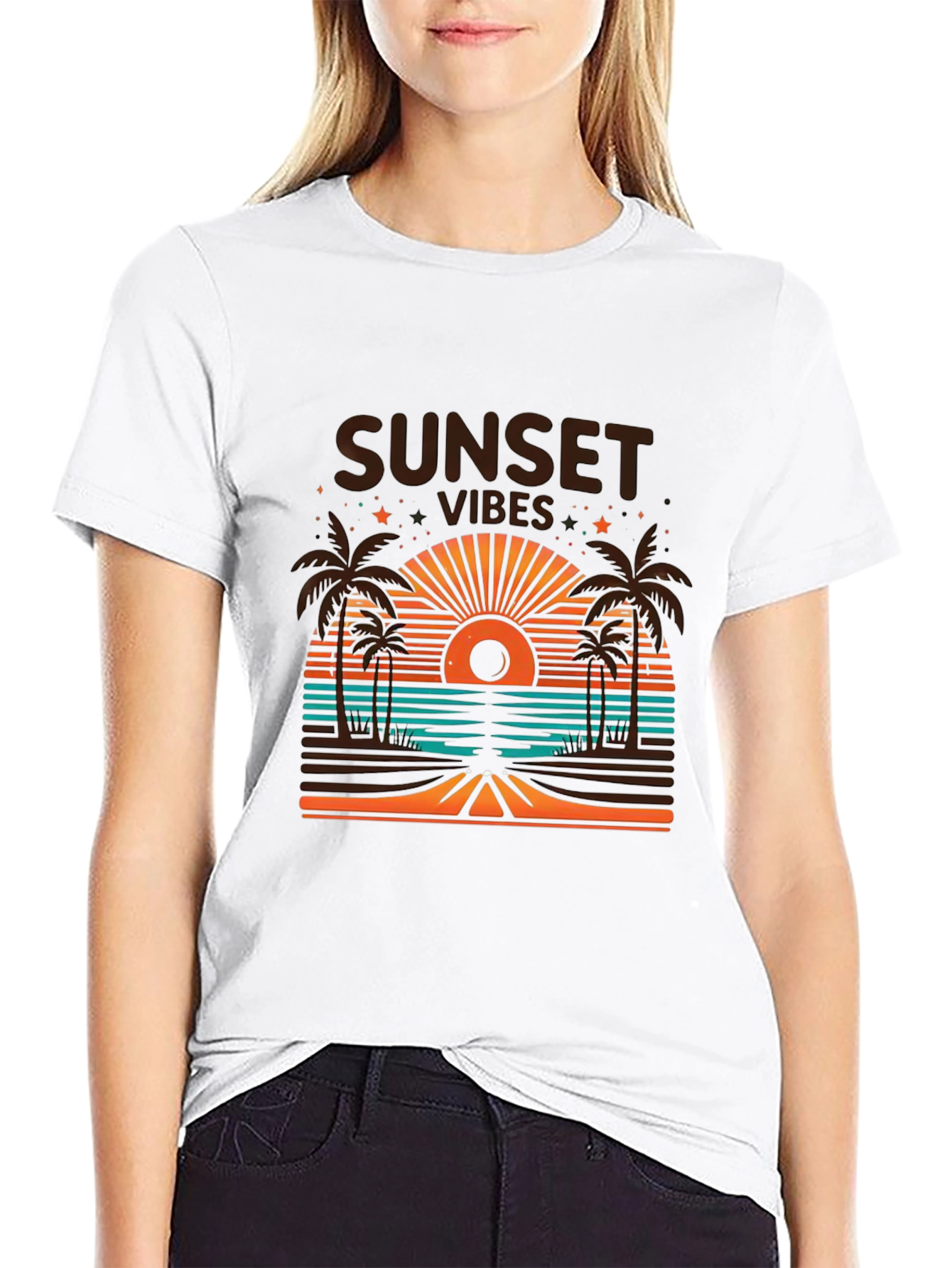 Sunset Vibes Graphic Tee - Beach Palm Tree Design
