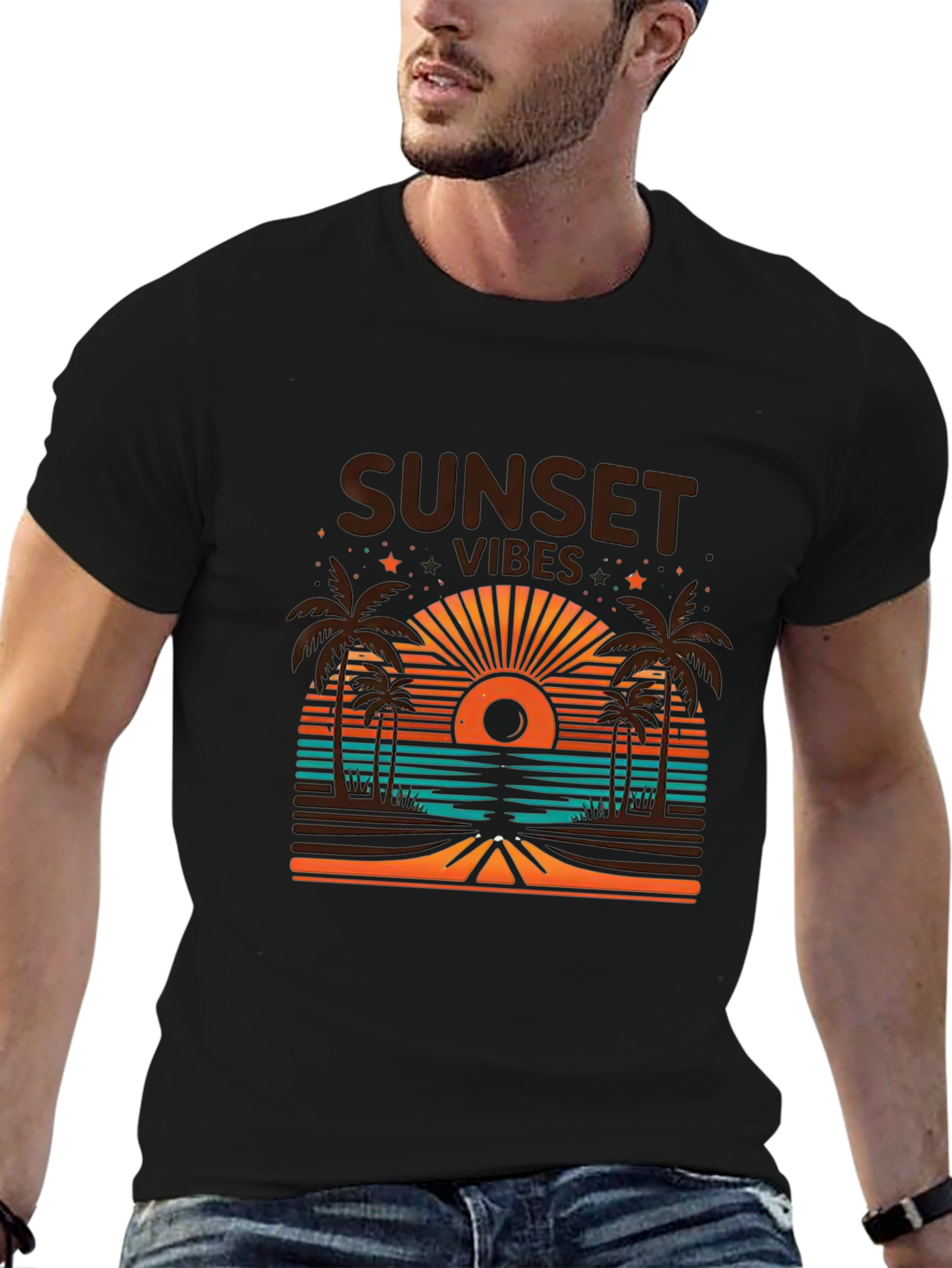 Sunset Vibes Graphic Tee - Beach Palm Tree Design