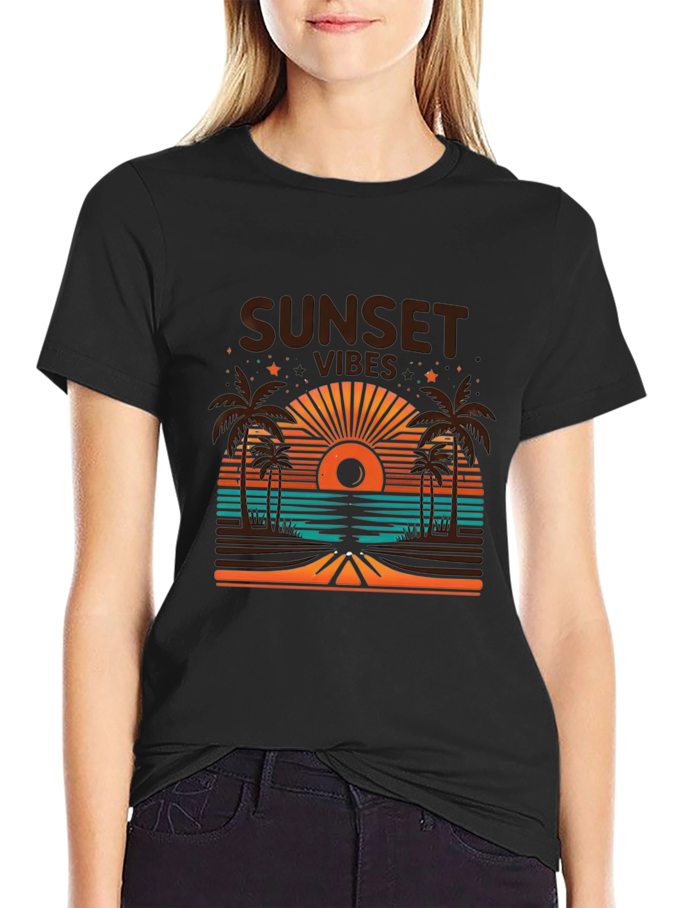 Sunset Vibes Graphic Tee - Beach Palm Tree Design