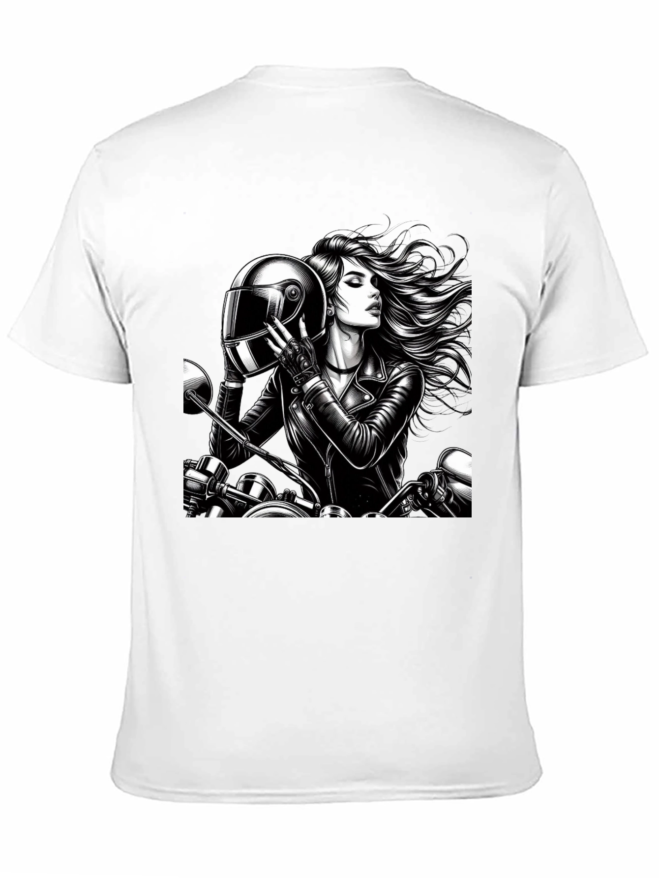 Biker Girl Graphic Tee - Black Cotton T-Shirt