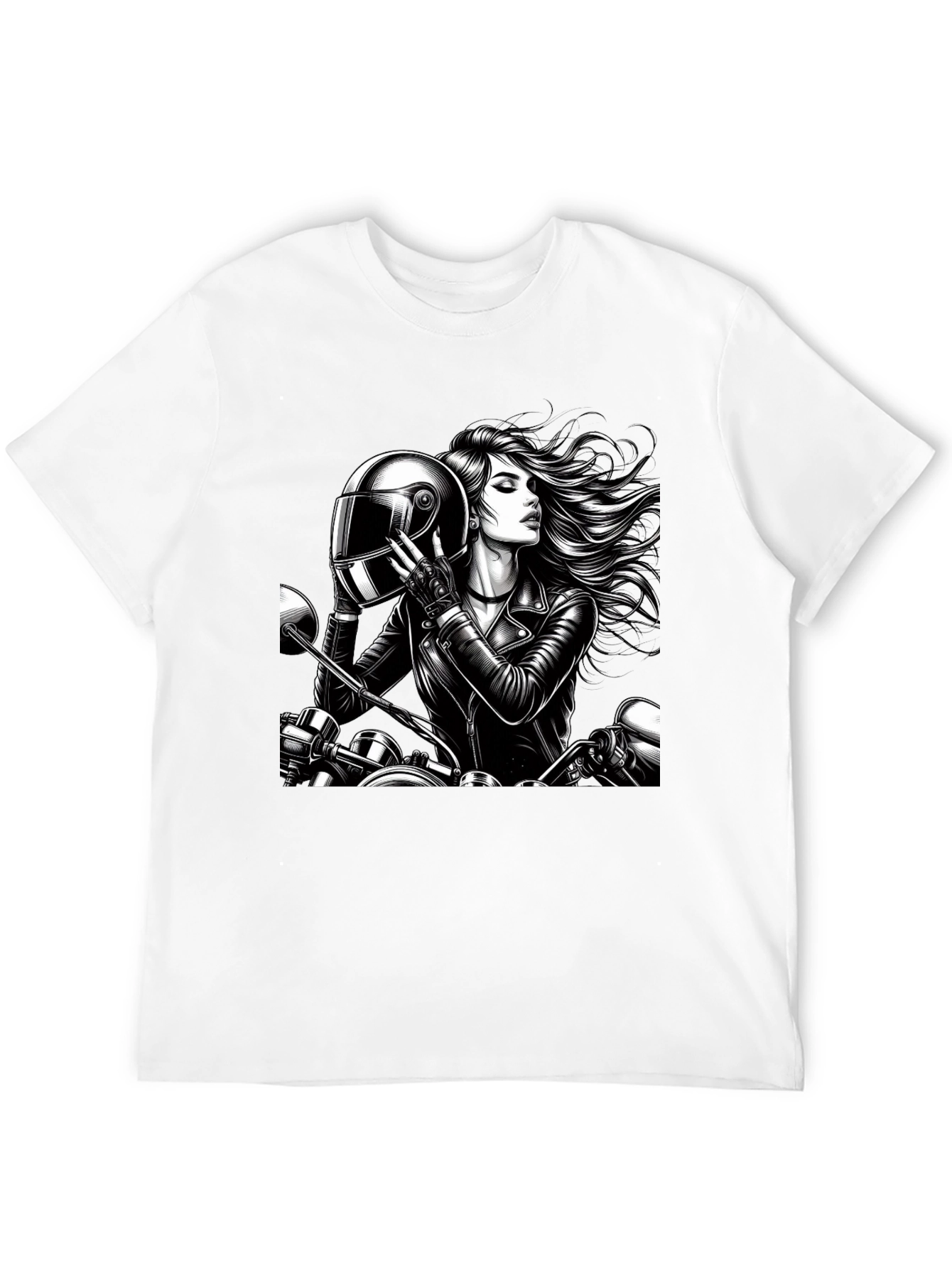 Biker Girl Graphic Tee - Black Cotton T-Shirt