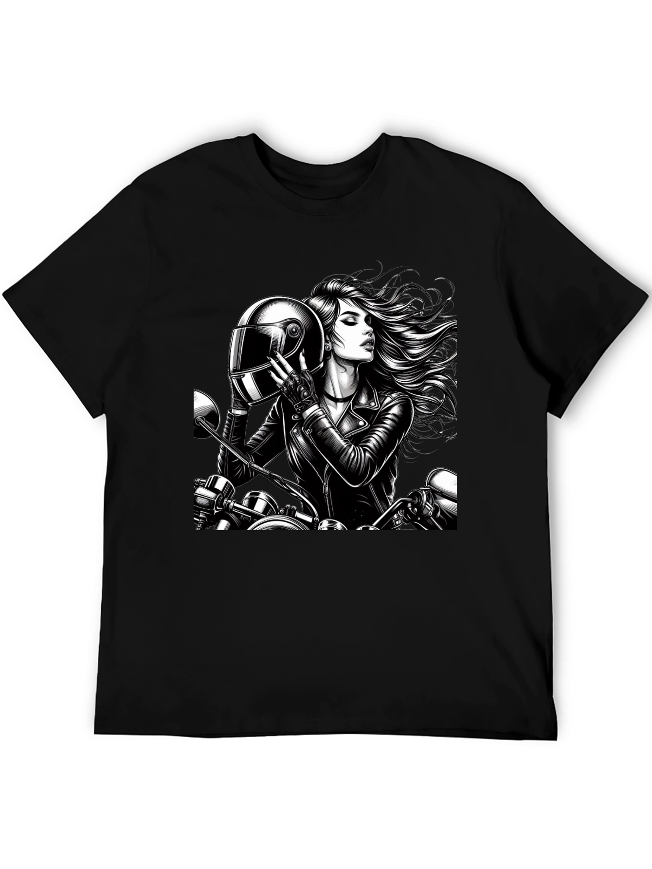 Biker Girl Graphic Tee - Black Cotton T-Shirt
