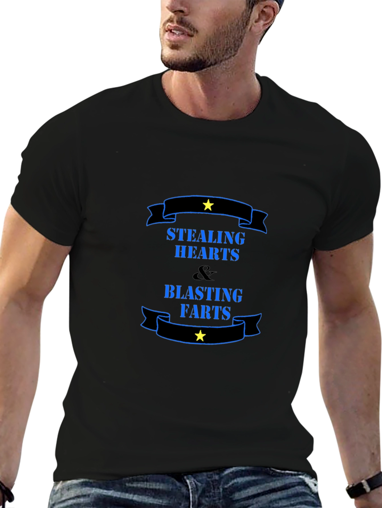 Stealing Hearts & Blasting Farts Black Graphic Tee