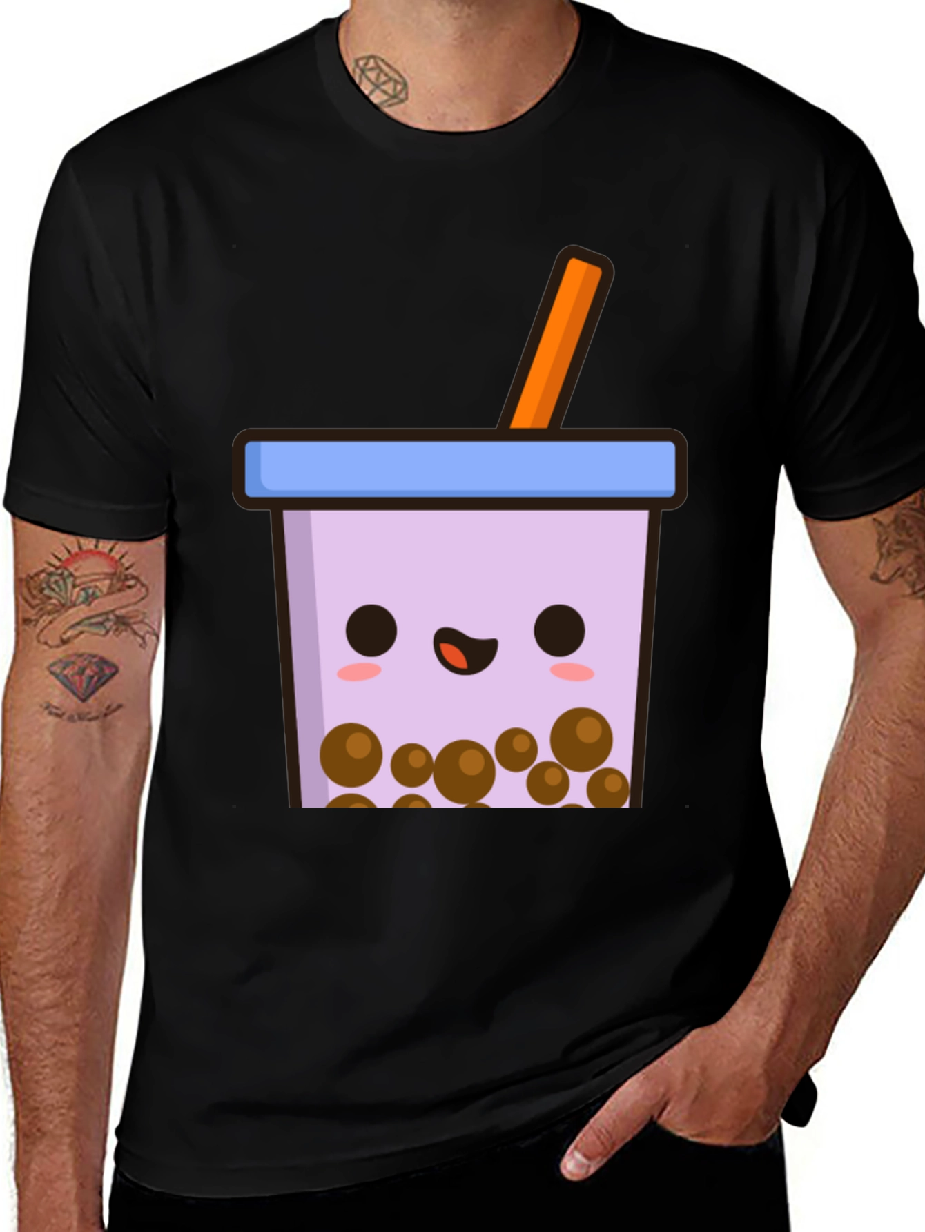 Cute Bubble Tea Graphic Tee - Black Unisex T-Shirt