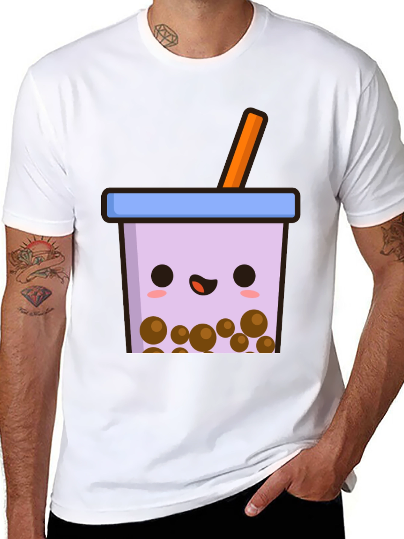 Cute Bubble Tea Graphic Tee - Black Unisex T-Shirt
